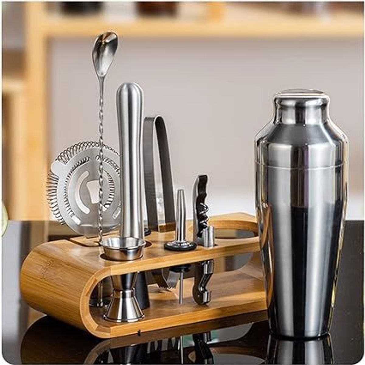 GENERICO - Kit de bar cocteleria 11 piezas color plateado