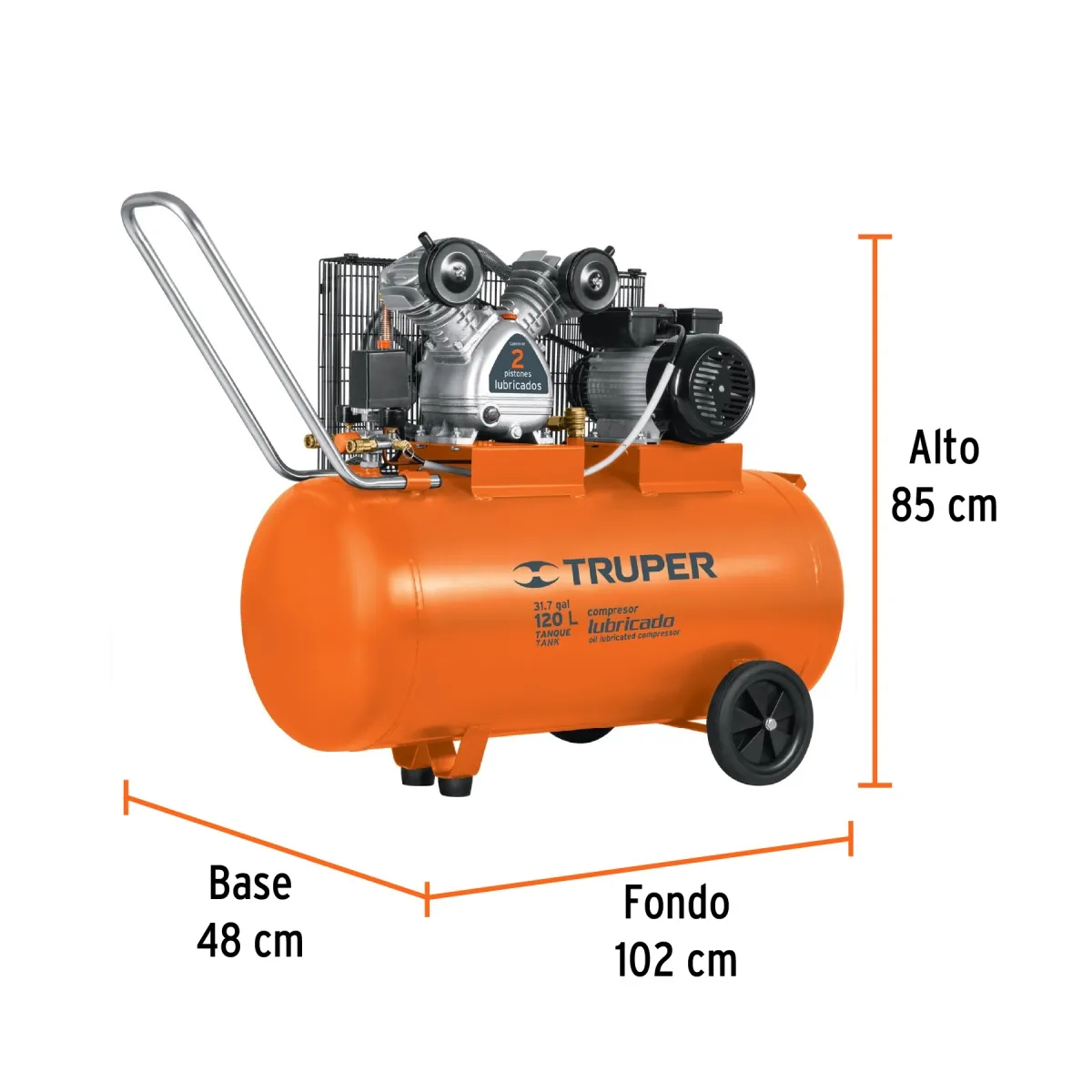 TRUPER - Compresora lubricada de banda, horizontal, 120 L, Truper