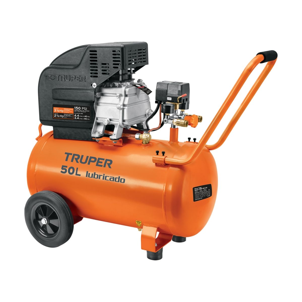TRUPER - Compresor Lubricado de Aire, 50 litros, 220 V/60 Hz, Truper