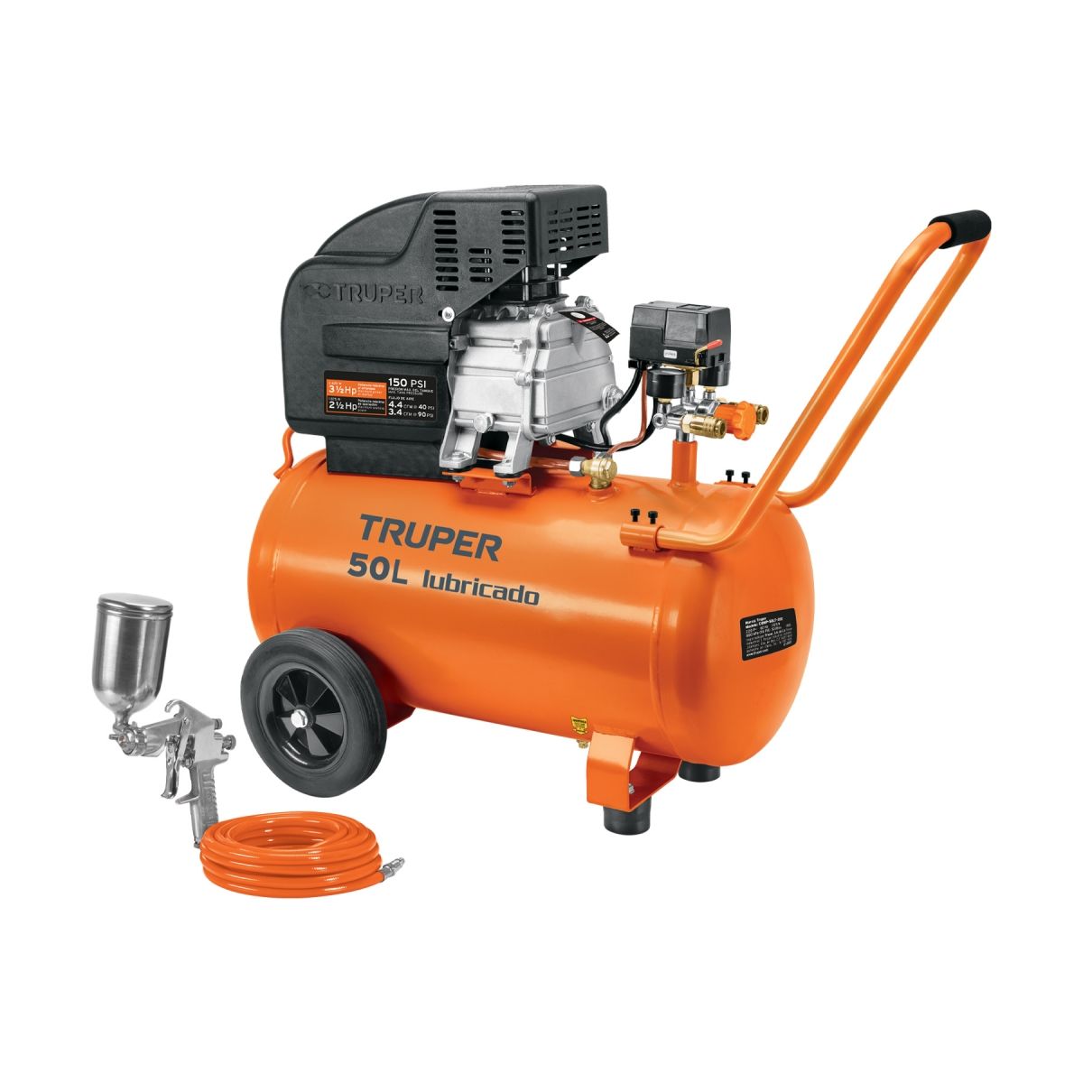 TRUPER - Combo de compresora de 50 L, manguera y pistola para pintar, Truper