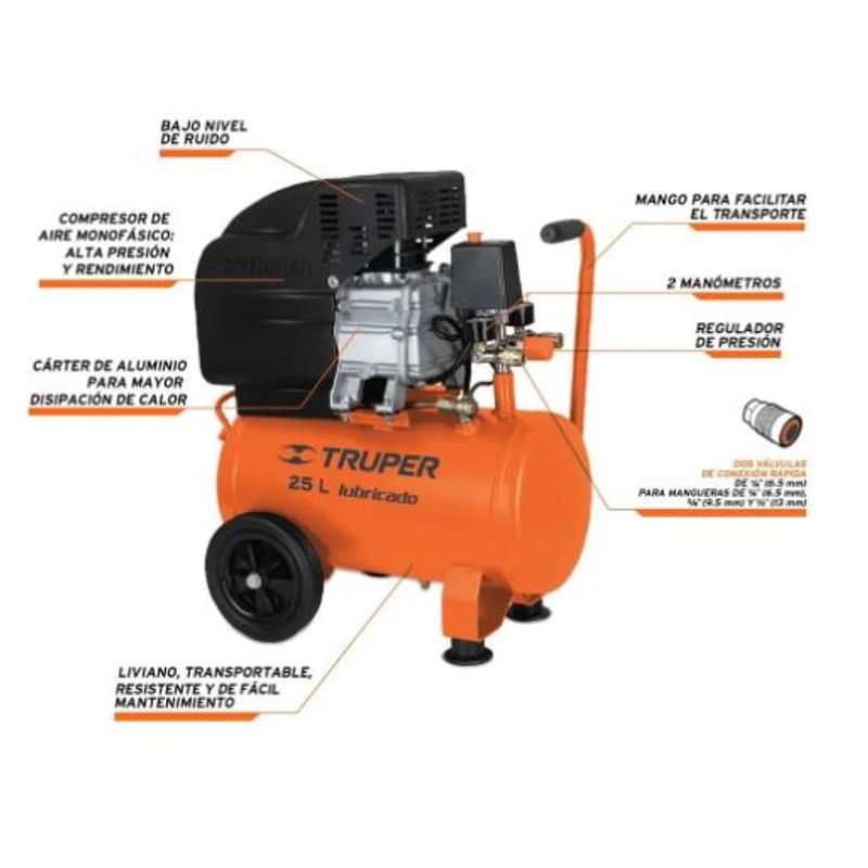 TRUPER - Compresor aire, 25 L, 3 Hp (potencia máxima ), 220V, 60Hz