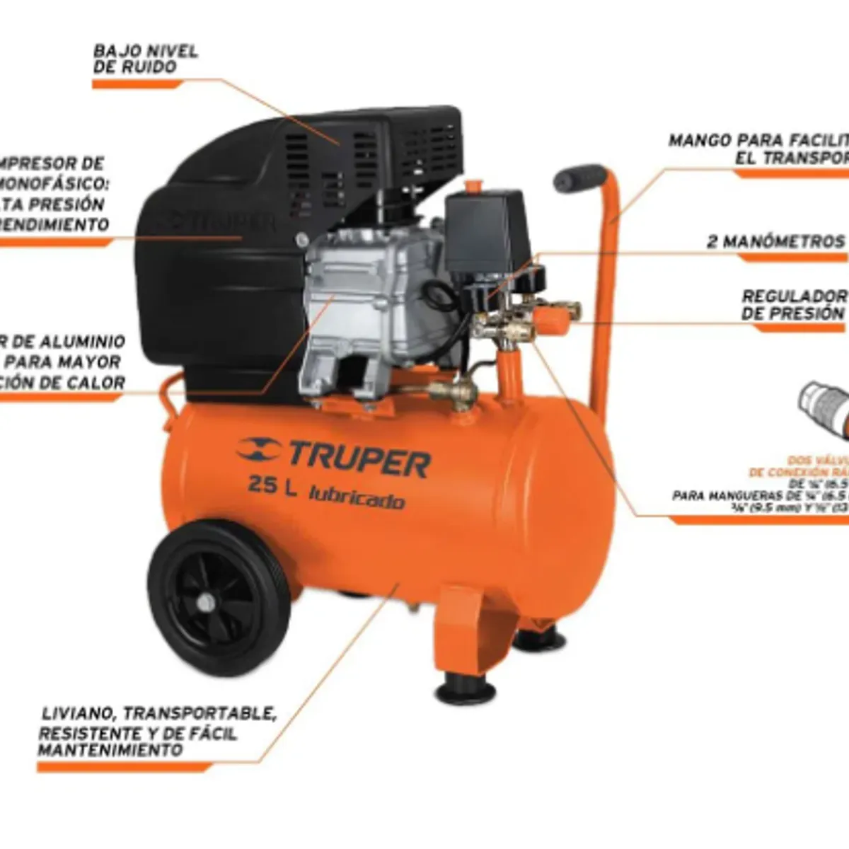 TRUPER - Compresor Lubricado de Aire, 25 litros, 220 V/60 Hz, Truper