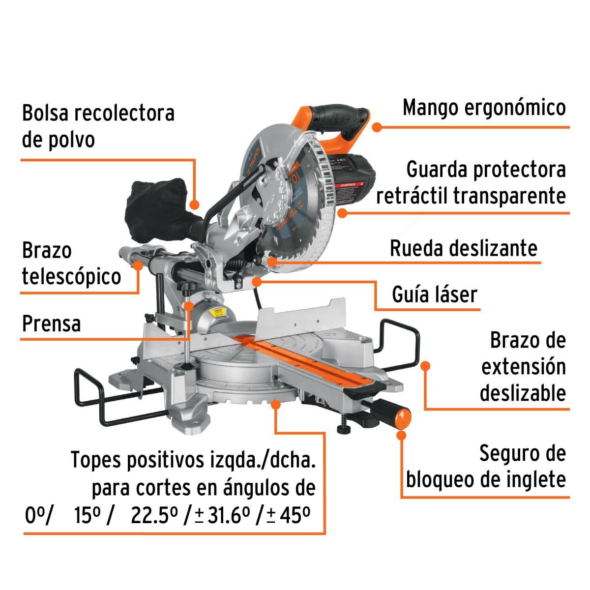 TRUPER - Sierra ingleteadora telescópica compuesta 10", 2 1/2 HP