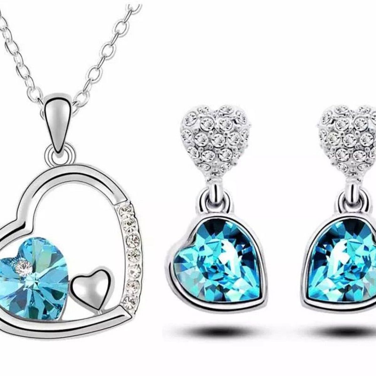 GENERICO - Pack de Joyas Corazón Turquesa Collar + Aretes  Regalo San Valentín_.