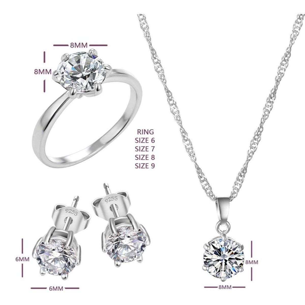 GENERICO - Pack Joyas Shiny Crystal Collar Aretes y Anillo Regalo San Valentin