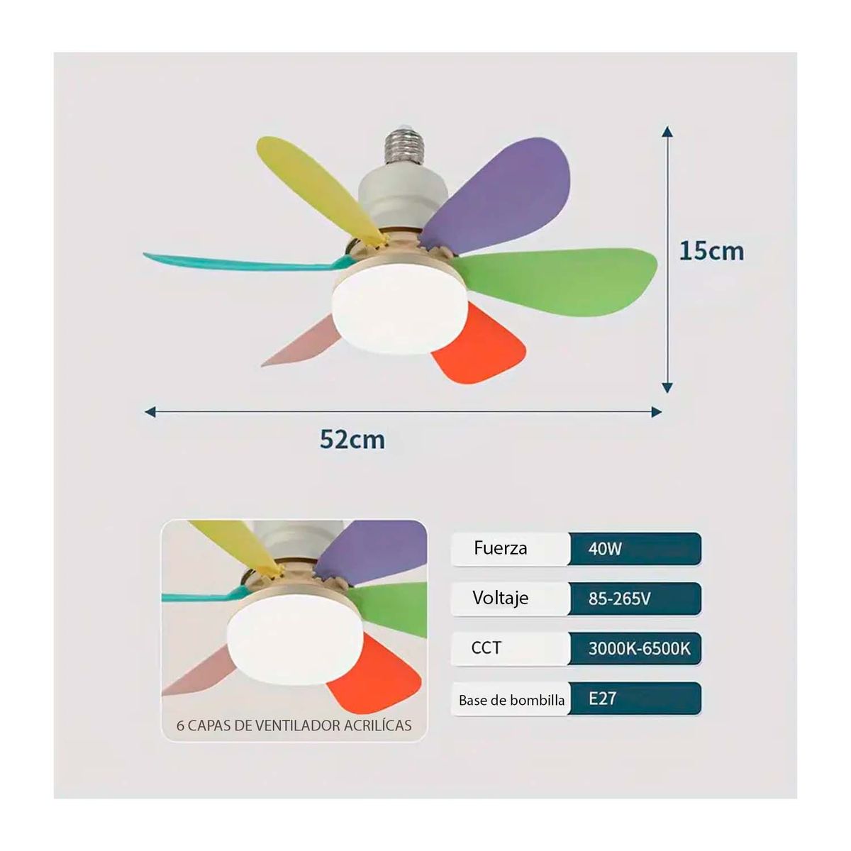 CUBULL - Foco Ventilador de Techo 2 en 1 Ahorrador 40W con Control