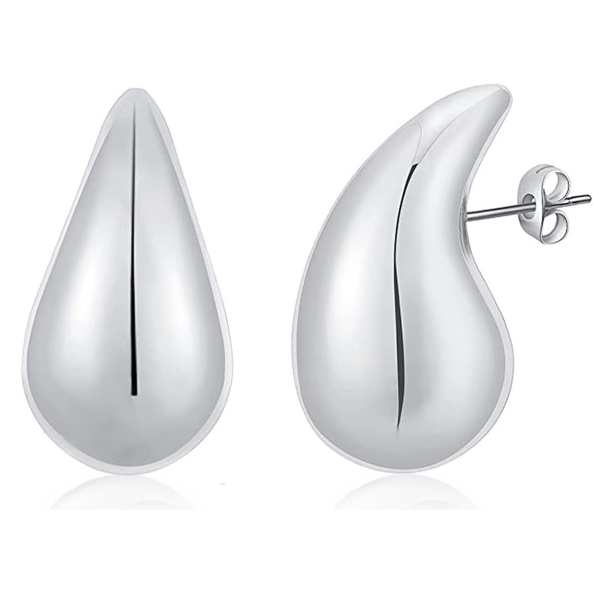 GENERICO - Aretes gota con tuercas plateado talla M