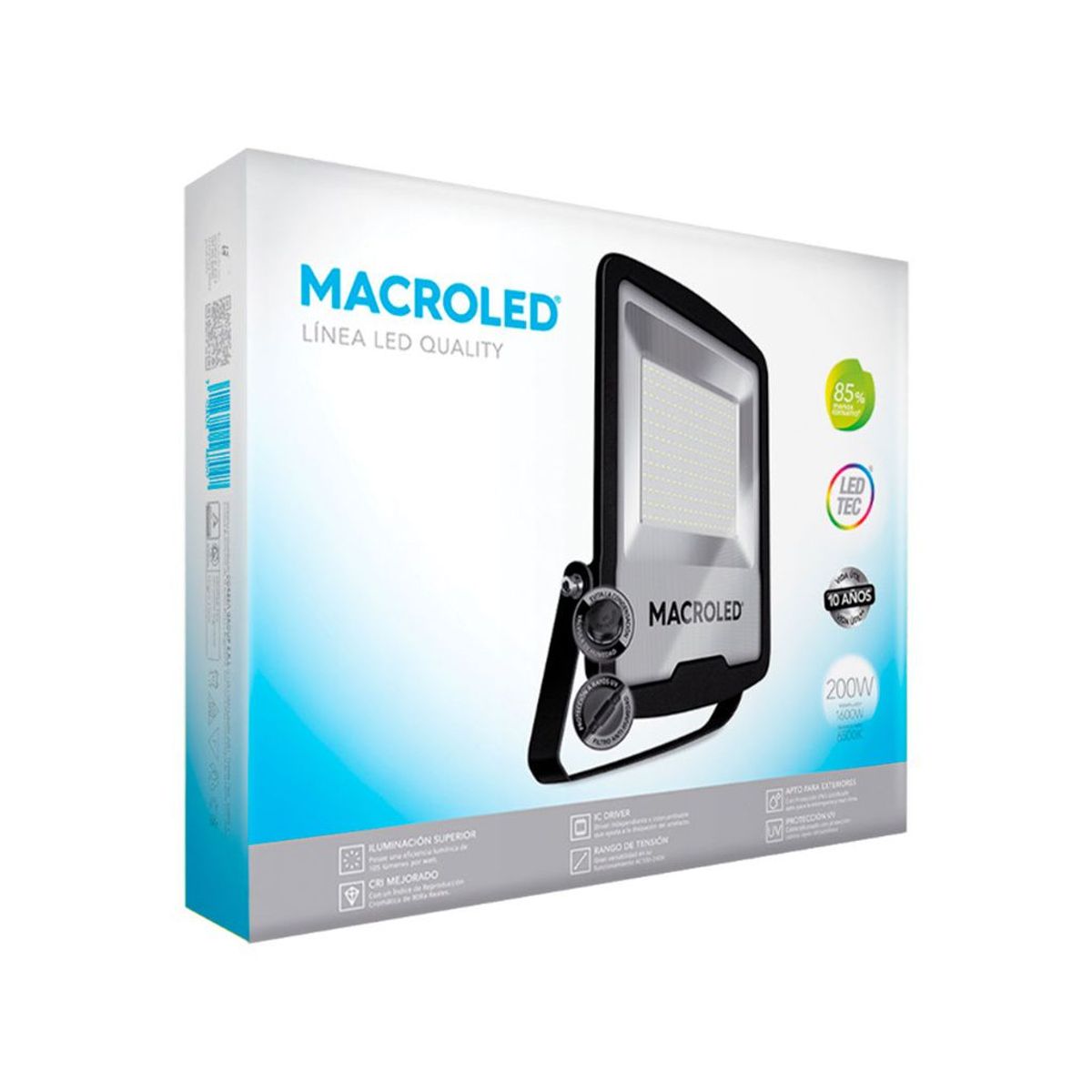GENERICO - Reflector Led Negro 200W  Luz Fría 6500K - MACROLED