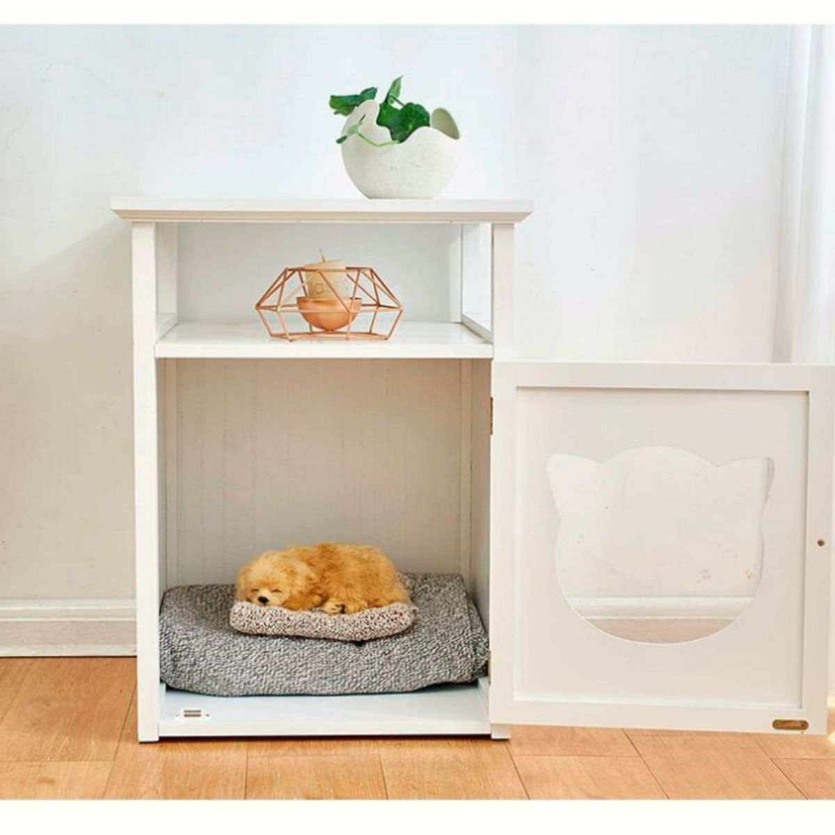 TU MESITA - Mesa Auxiliar con Cama para Mascota Perola Blanco 64cm TU MESITA