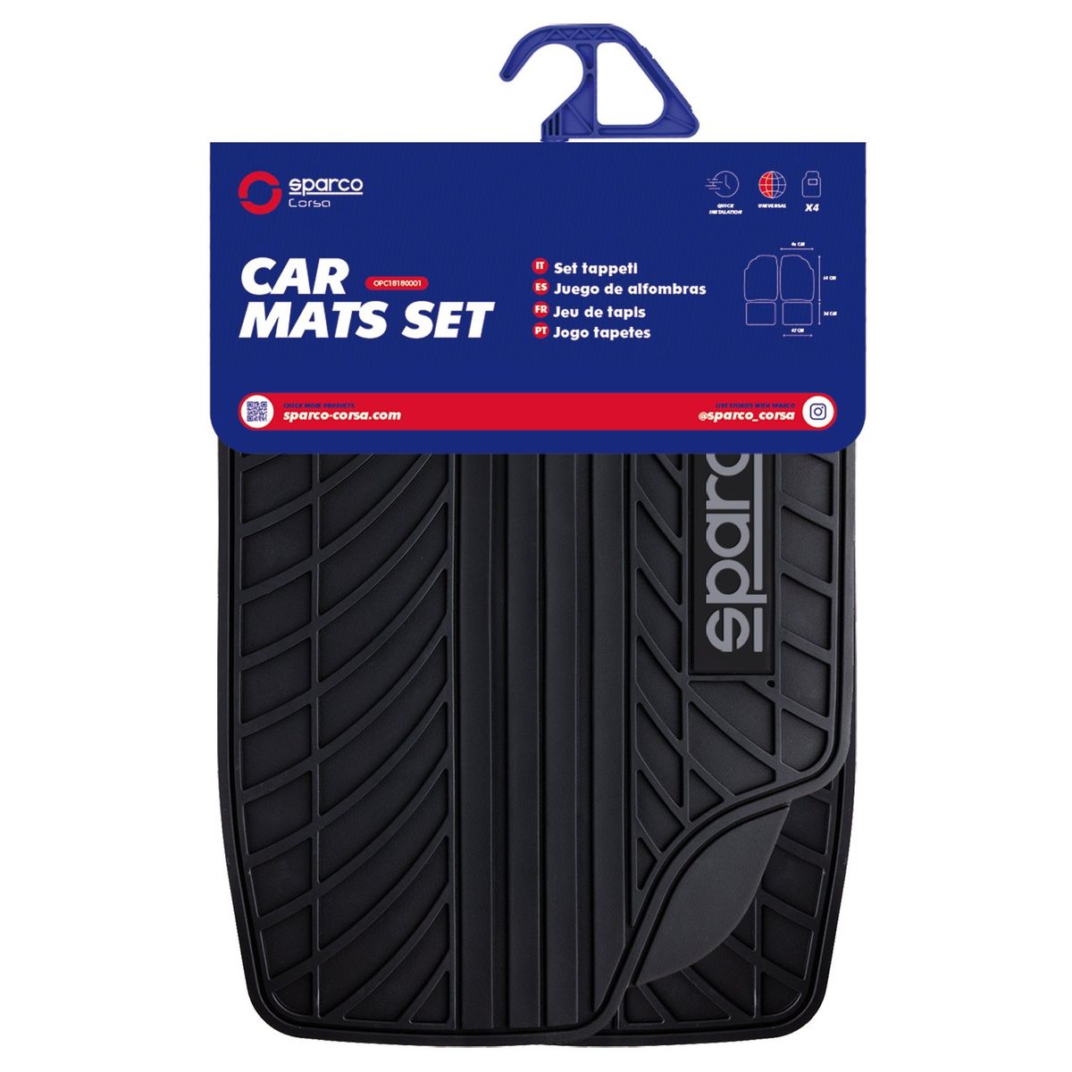 SPARCO - Jgo 4 Piso Sparco Uso Rudo Antiderrapante Universal Azul