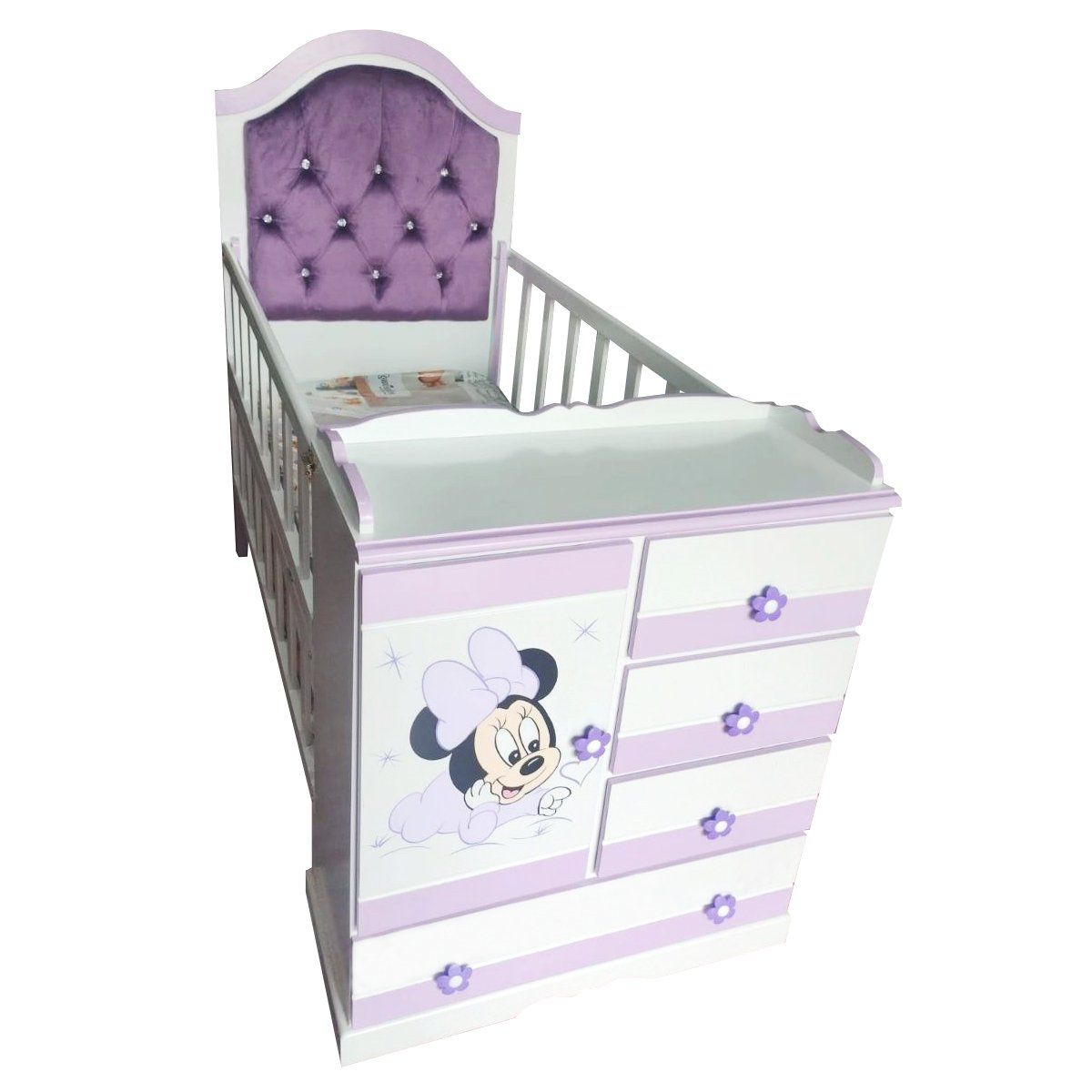 GENERICO - Cuna lila bebé tapizada - multicuna