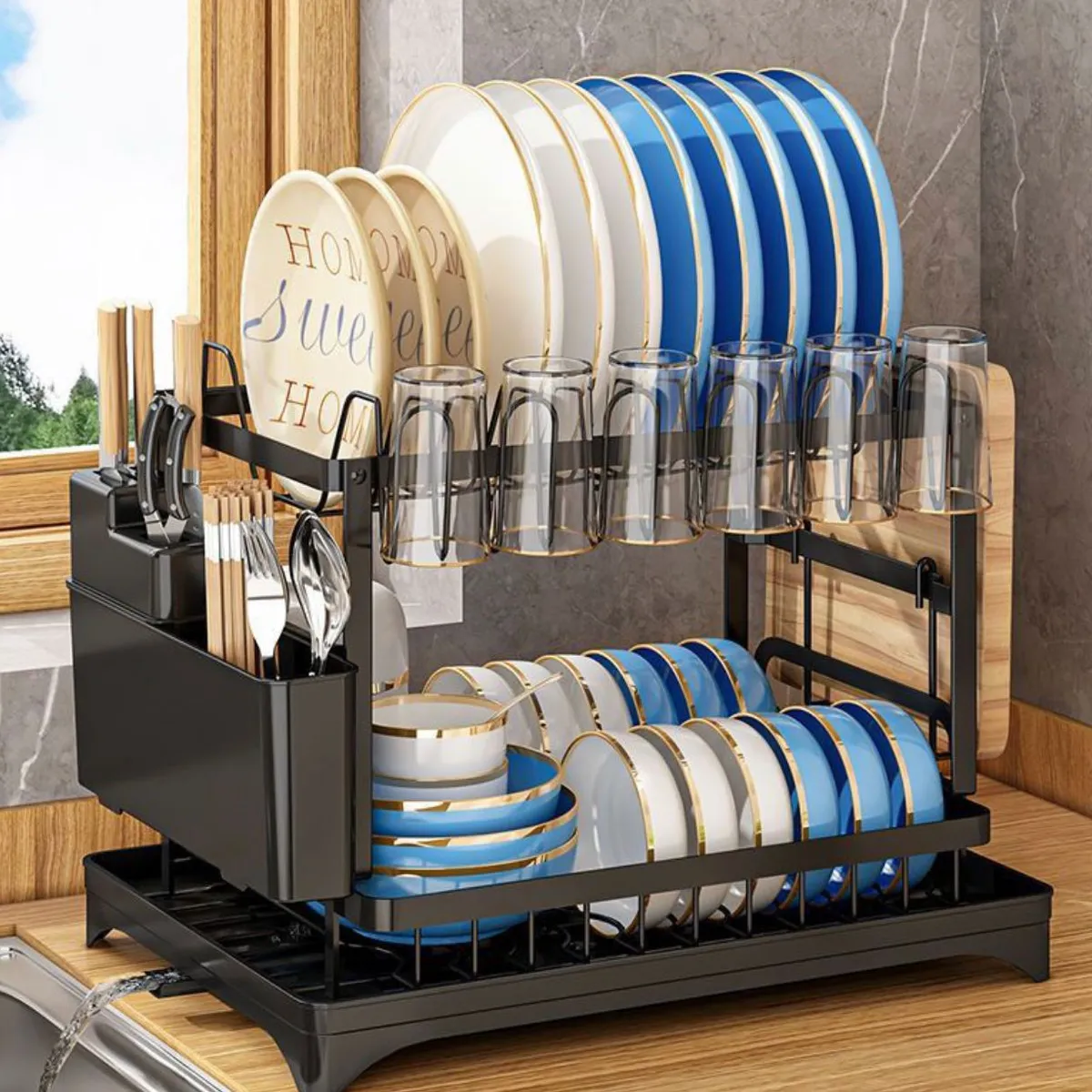 GENERICO - escurridor de platos con drenaje de 2 niveles