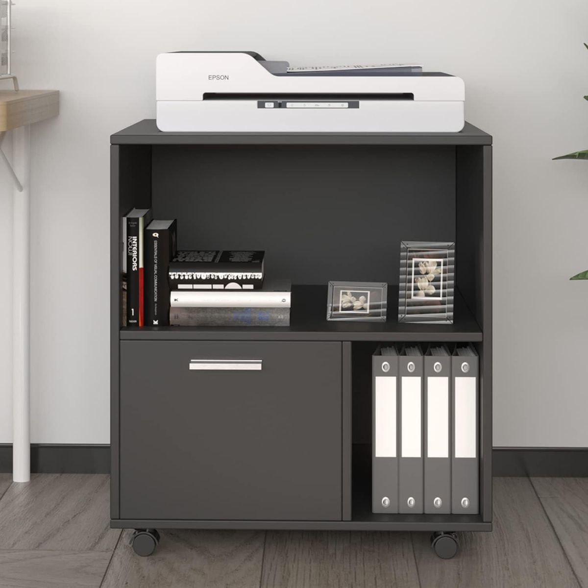 AMUEBLE - MUEBLE AUXILIAR PARA IMPRESORA  "VALDERA" NEGRO tiendas amueble