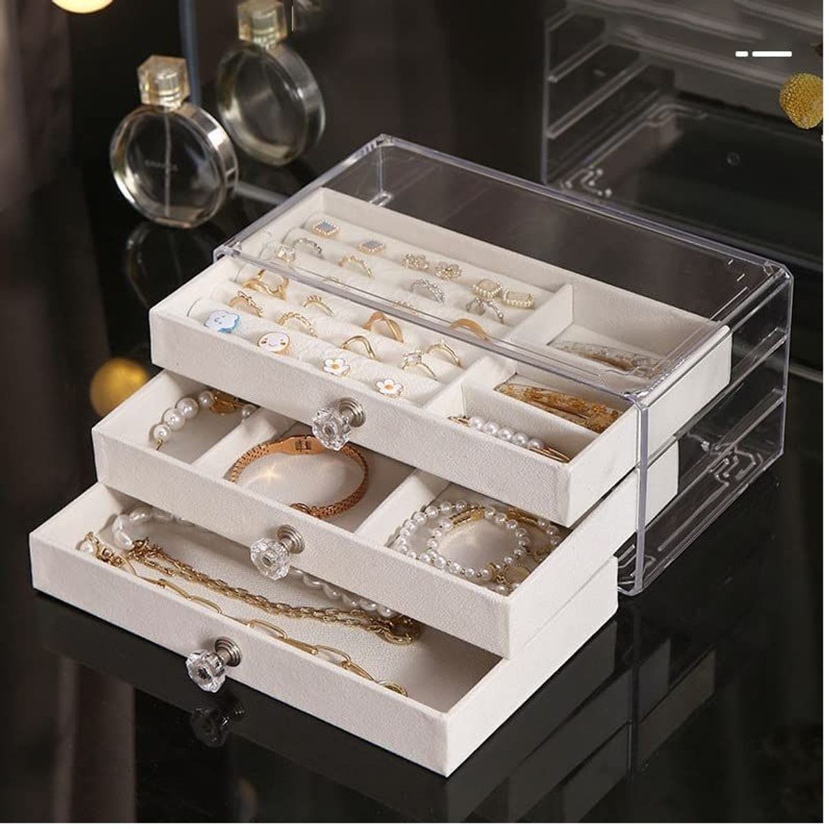 OEM - Organizador de joyas de tres capas cajón transparente