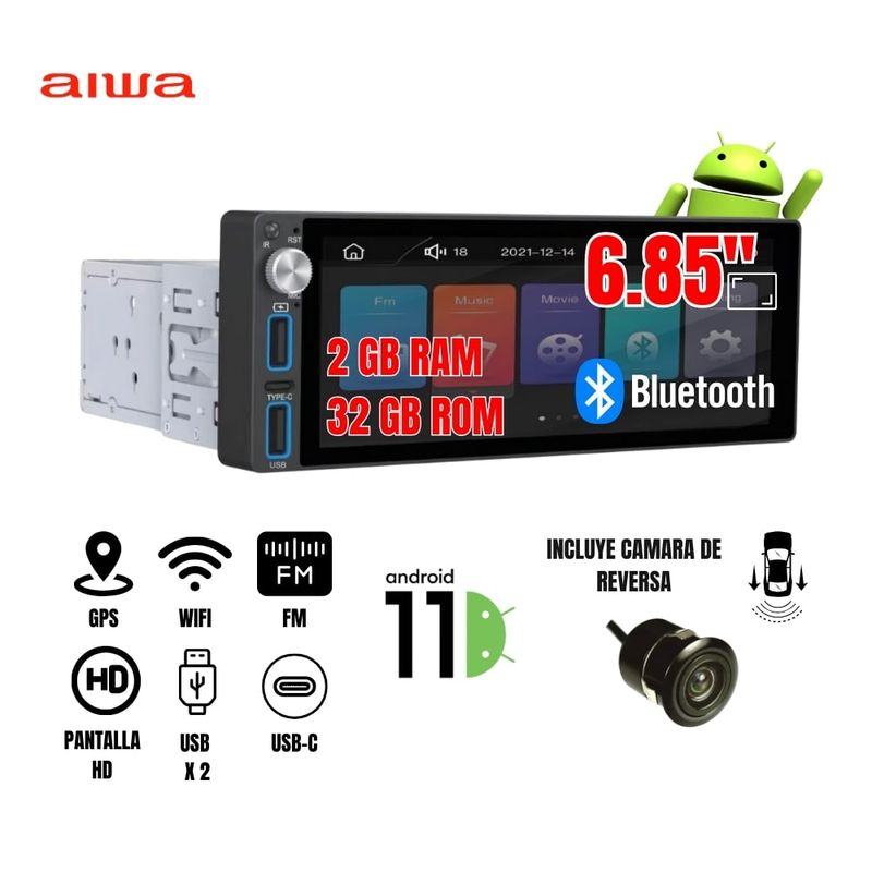 AIWA - Autoradio Aiwa Android Pantalla 6 HD Bluettoth Carplay Mirrorlink