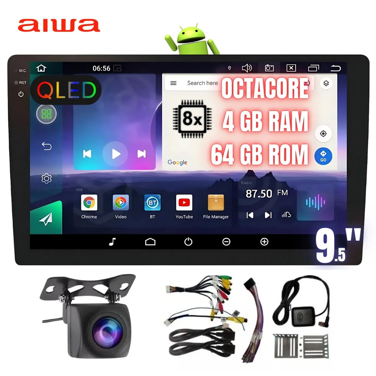 AIWA - Autoradio Android Aiwa Octacore 4GB x 64GB 9 BT Carplay + Cam AW-2K-A