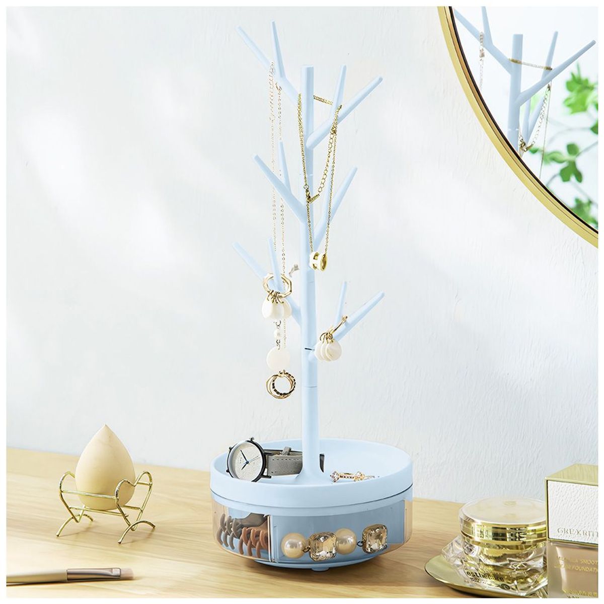 KELLER - Joyero Organizador Giratorio de Accesorios Celeste XU8