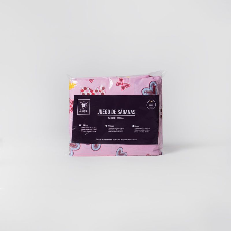 GENERICO - Set De Sábanas Lisa 100 Algodón180 Hilos 1.5 Plz Love