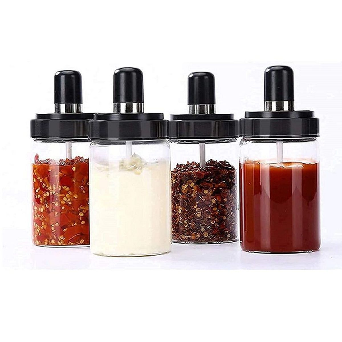 GENERICO - Set de 5 Condimenteros Especieros Frasco de Vidrio con Cuchara