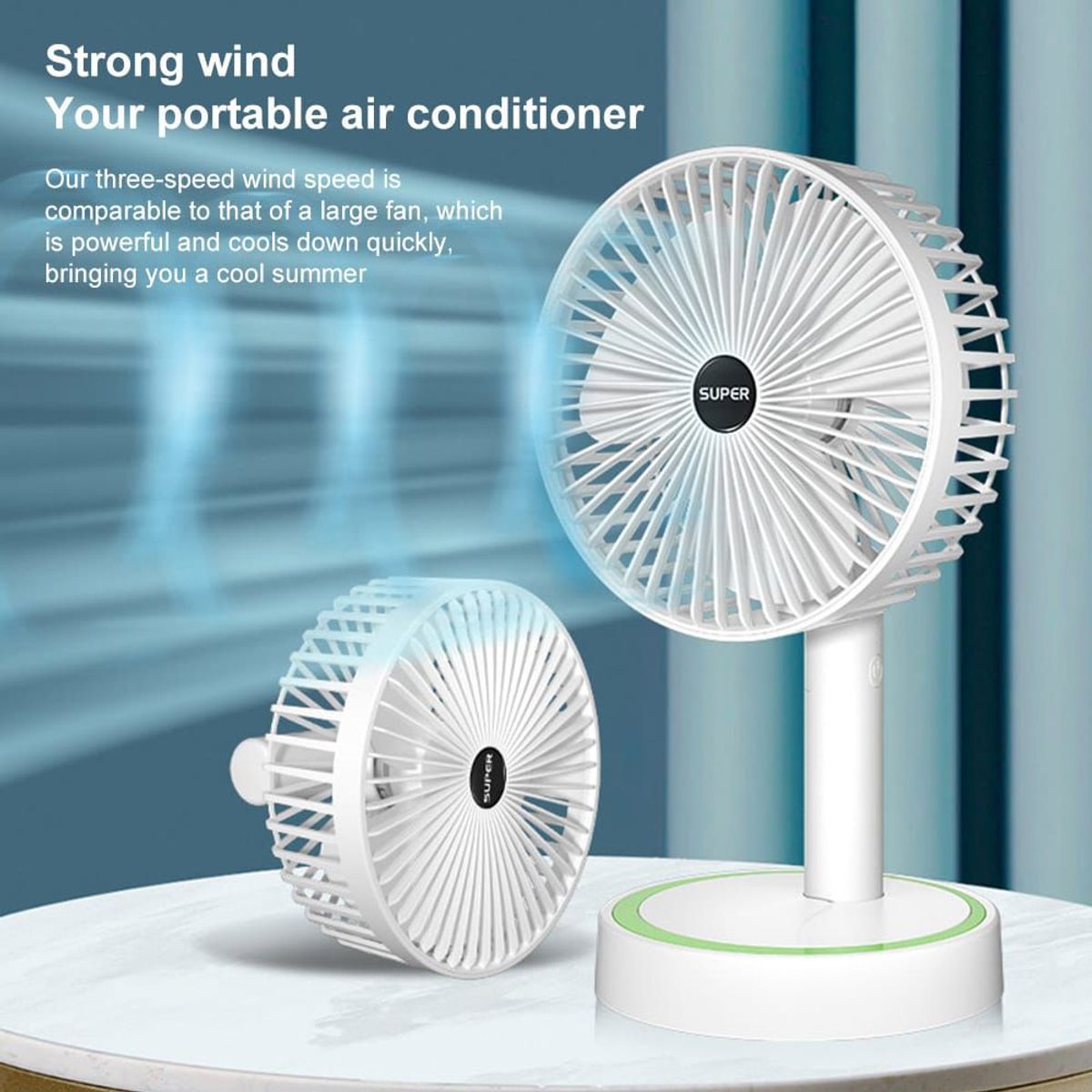 SEISA - Mini Ventilador Eléctrico Escritorio Portátil Recargable 3 Velocidades