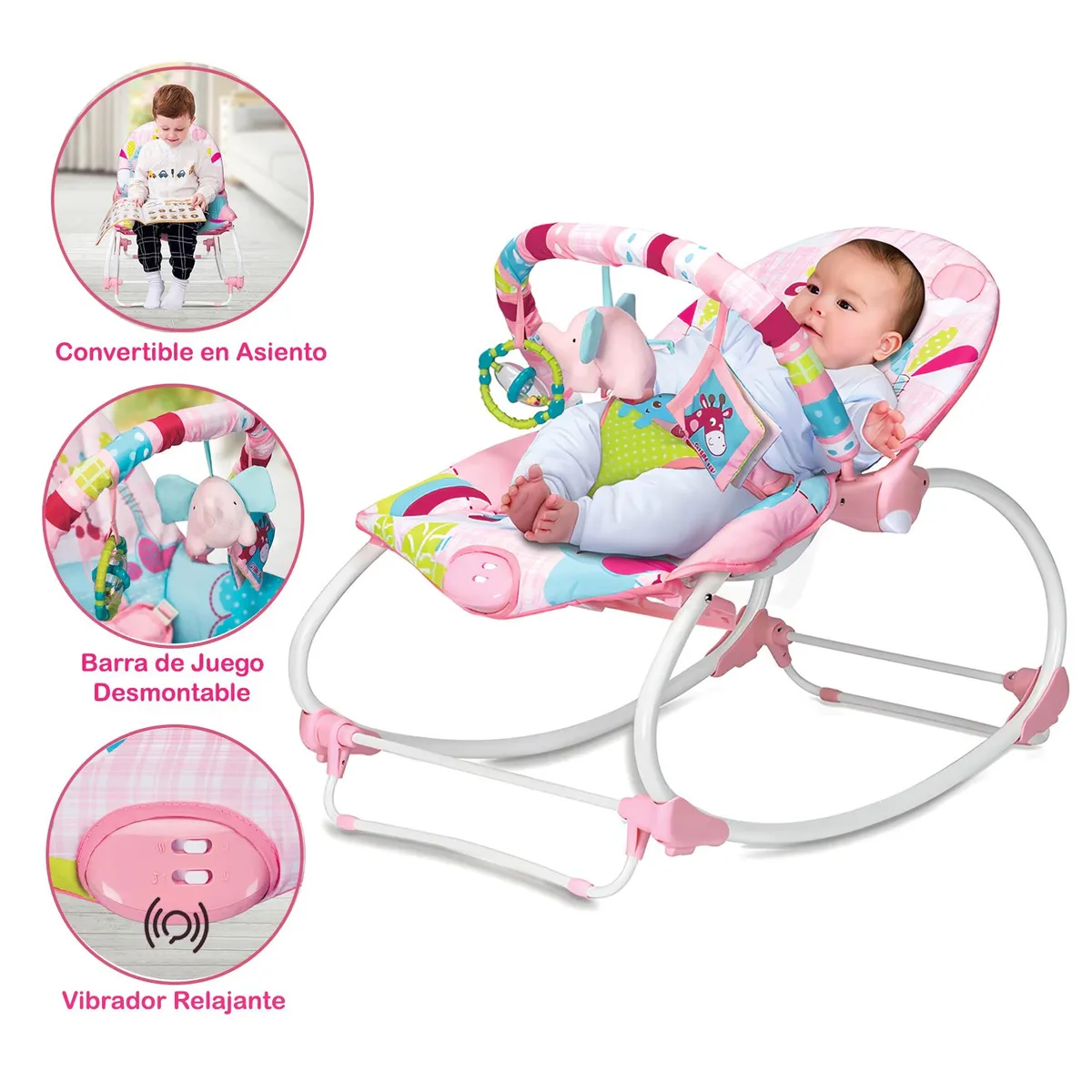 INFANTI - Silla Nido para Bebé Animalitos Safari Multi 6921 Rosado