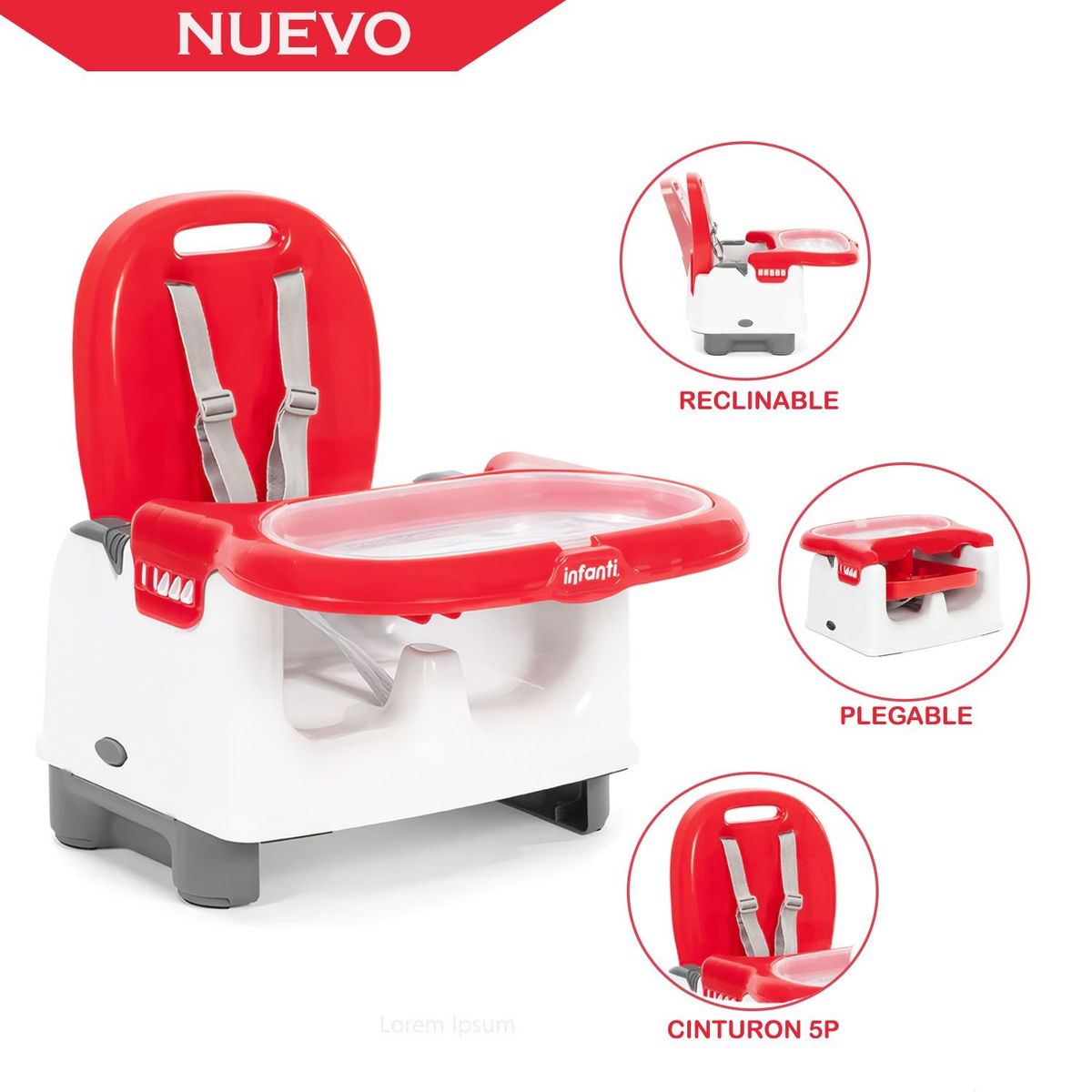 INFANTI - Silla de Comer para Bebé Portátil Mila Red Infanti