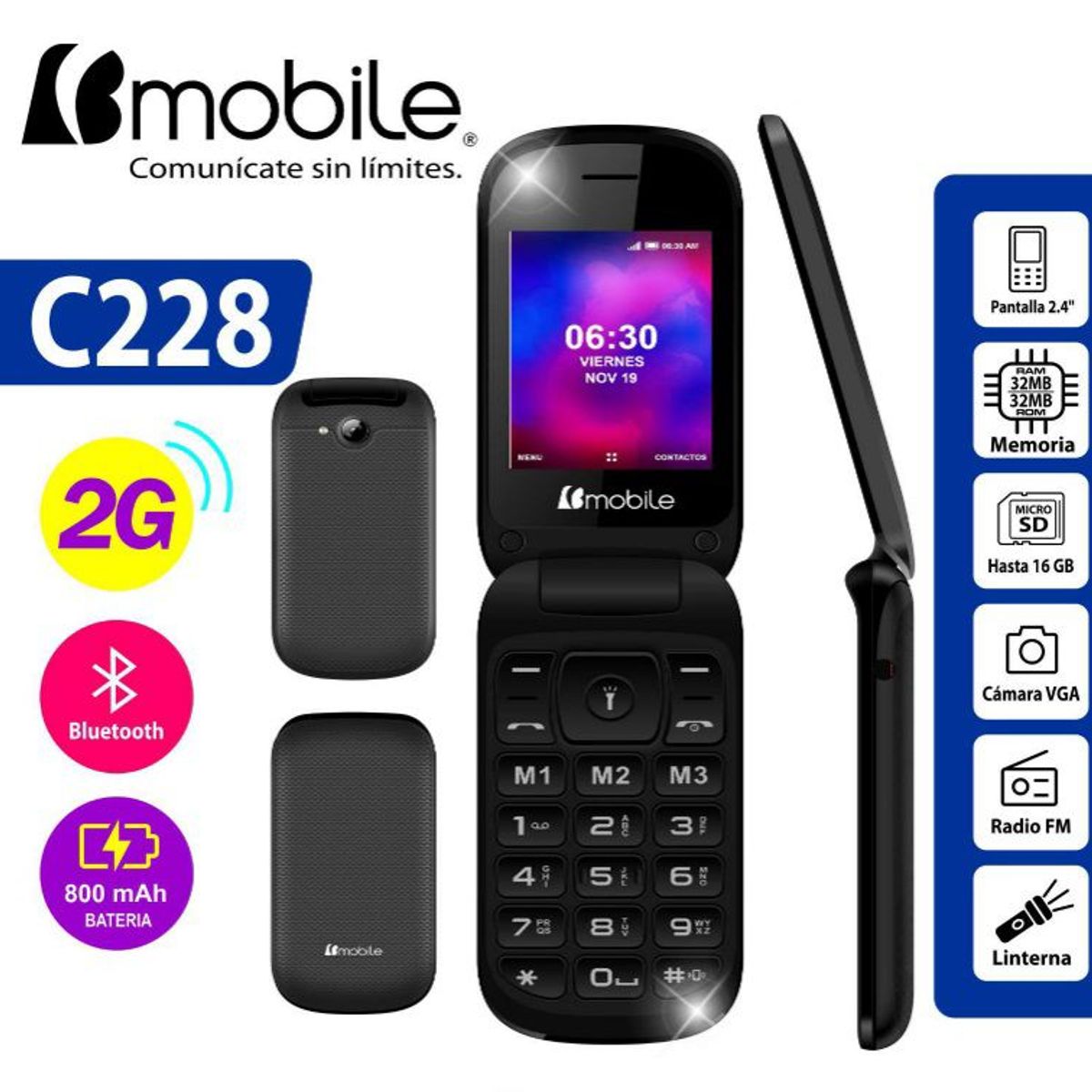 BMOBILE - BMOBILE C228 CELULAR BASICO 2G CON TAPA.