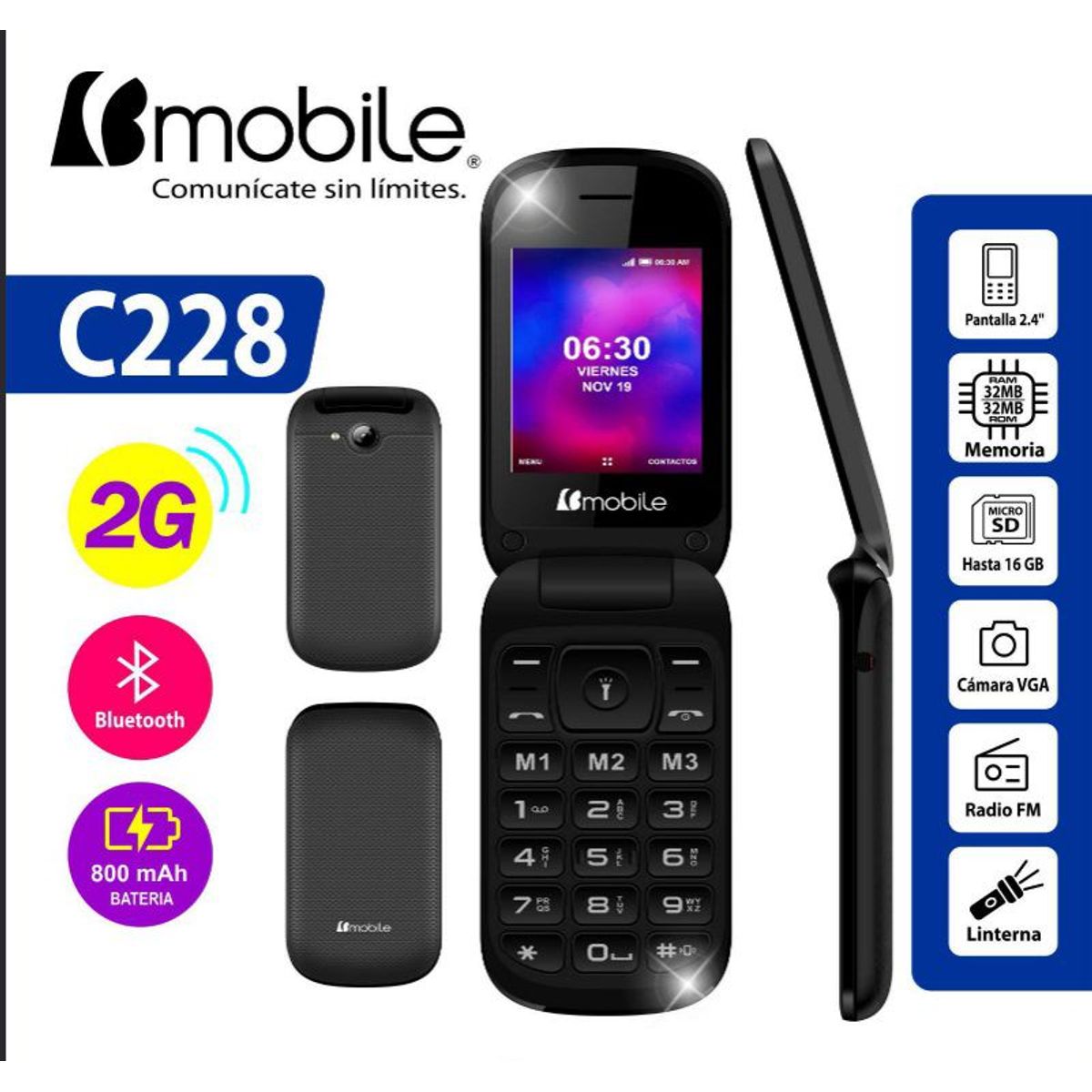 BMOBILE - BMOBILE C228 CELULAR BASICO 2G CON TAPA.