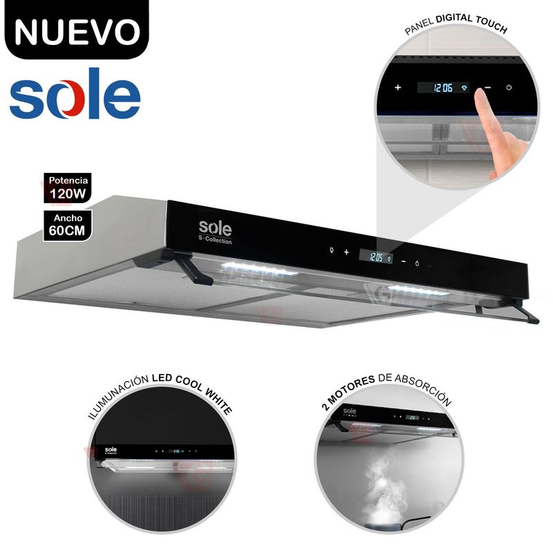 SOLE - Campana Extractora Sole S-Collection Slim Inox 60cm TURE93CO
