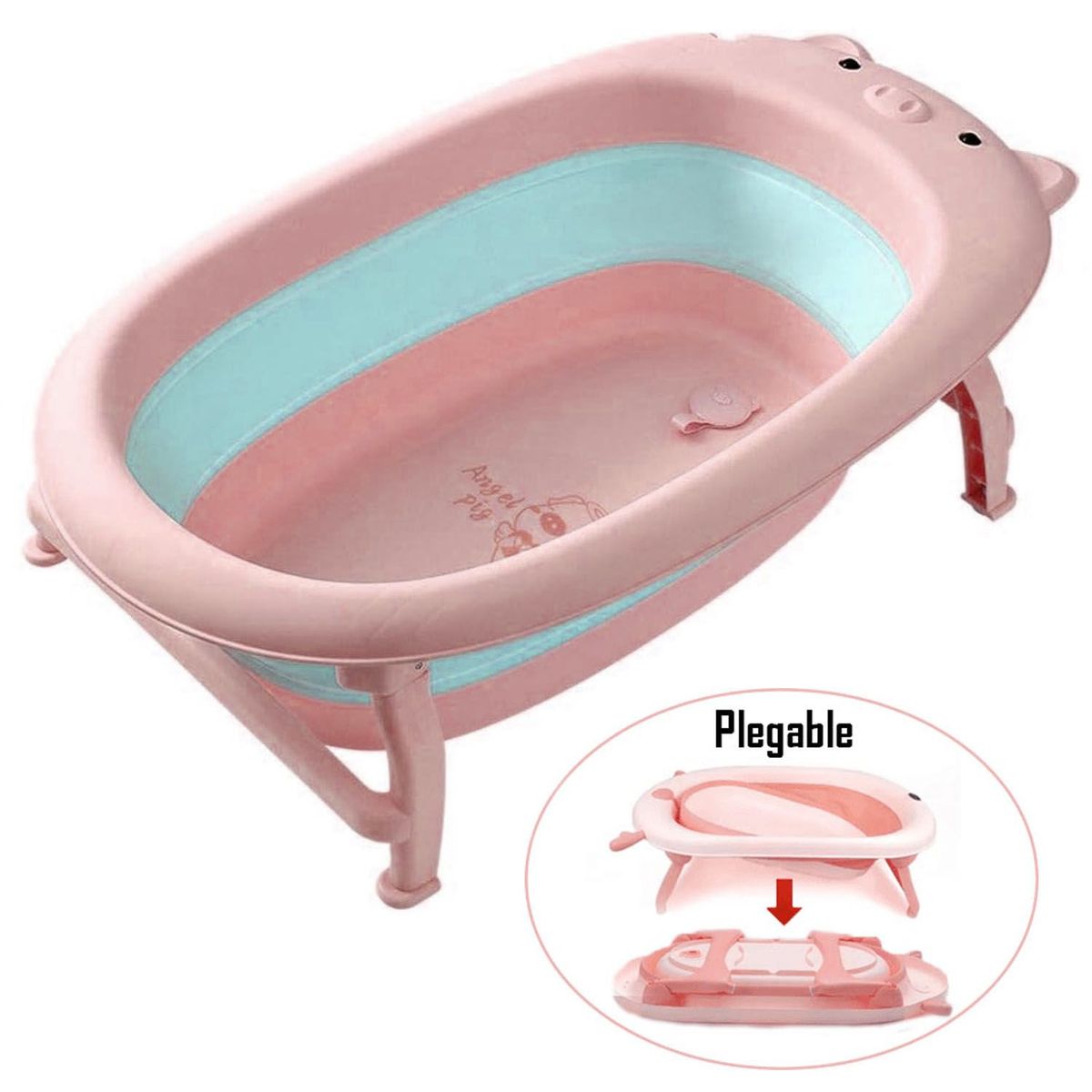 GENERICO - Bañera Tina de Baño Plegable Chanchito Rosado