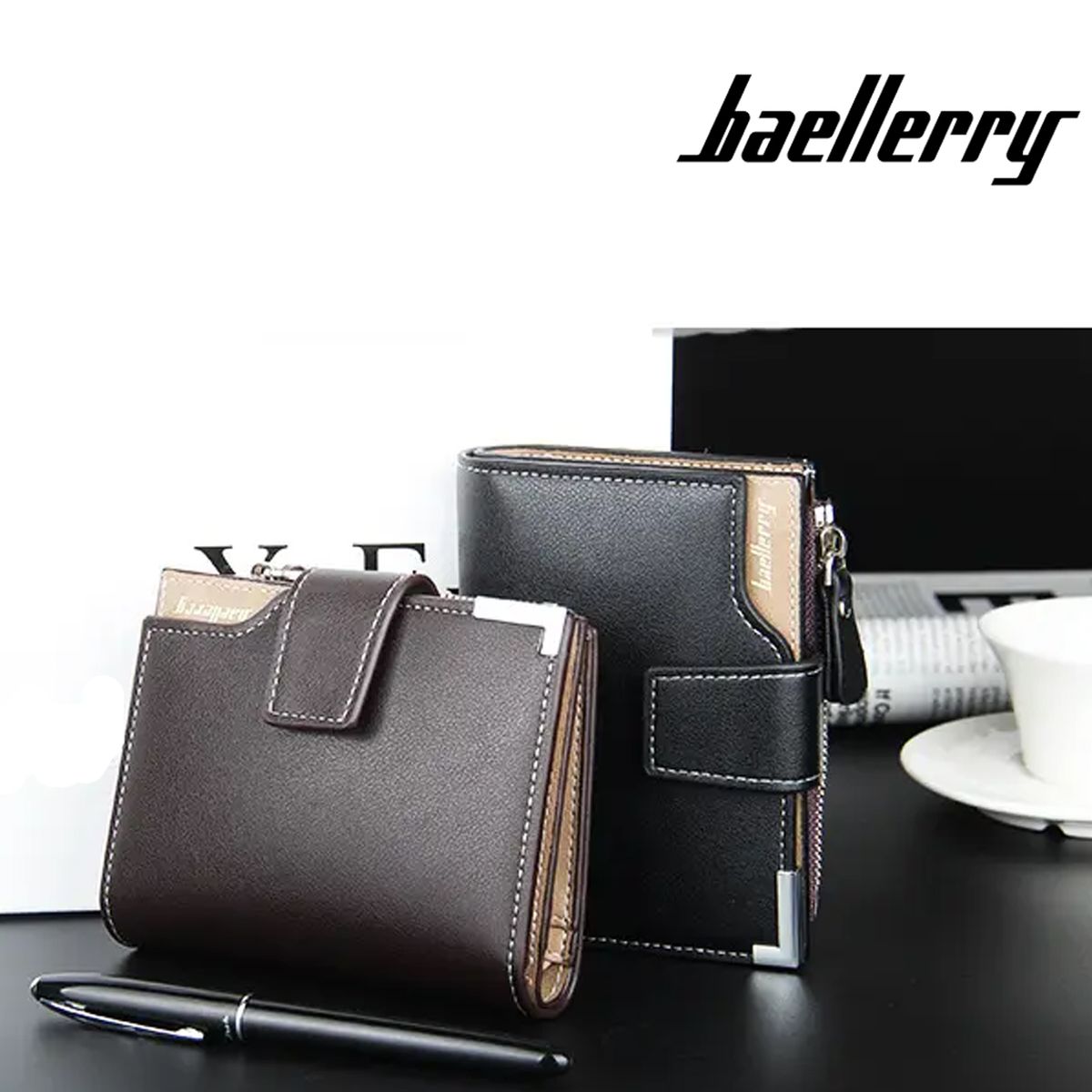 BAELLERRY - BILLETERA MONEDERO CON BROCHE CUERO HOMBRE BAELLERRY