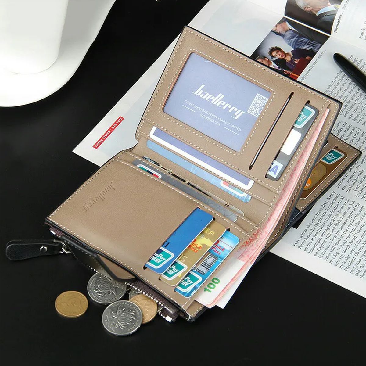 BAELLERRY - BILLETERA MONEDERO CON BROCHE CUERO HOMBRE BAELLERRY