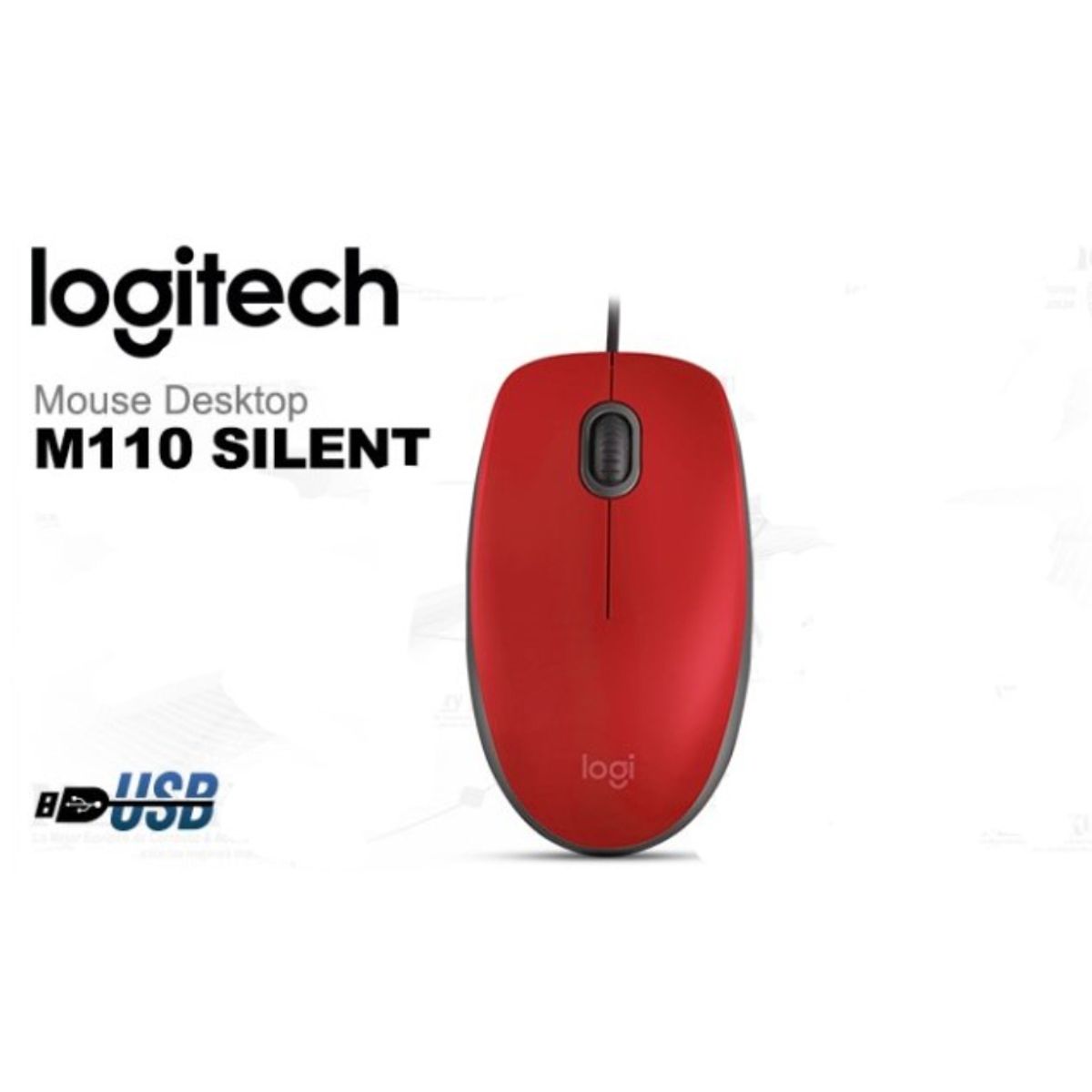 LOGITECH - Mouse Logitech M110 Silent Usb-Rojo