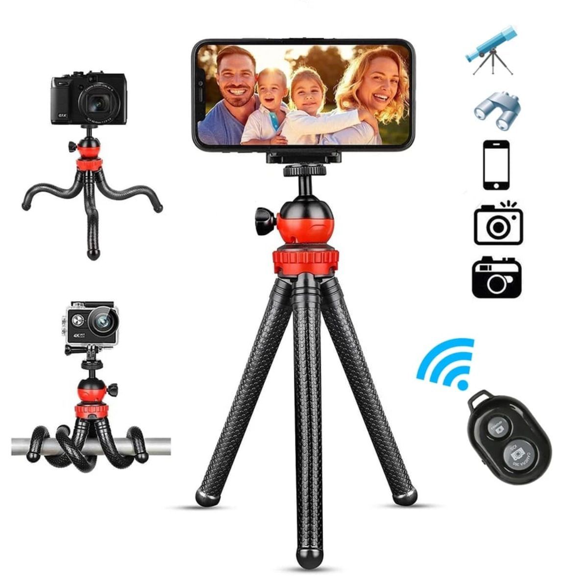 GENERICO - Tripode Celular Camara Flexible Soporte Pulpo Control Bluetooh