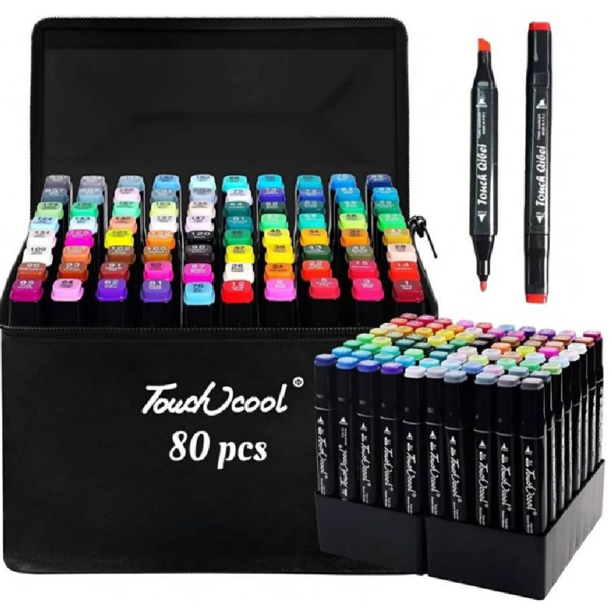 GENERICO - Set de 80 Plumones Marcadores Doble Punta con Estuche