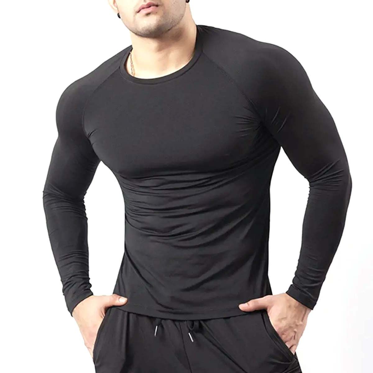 BAALATHKKO5 - Playera Licra Deportiva Gym Compresión Manga Larga