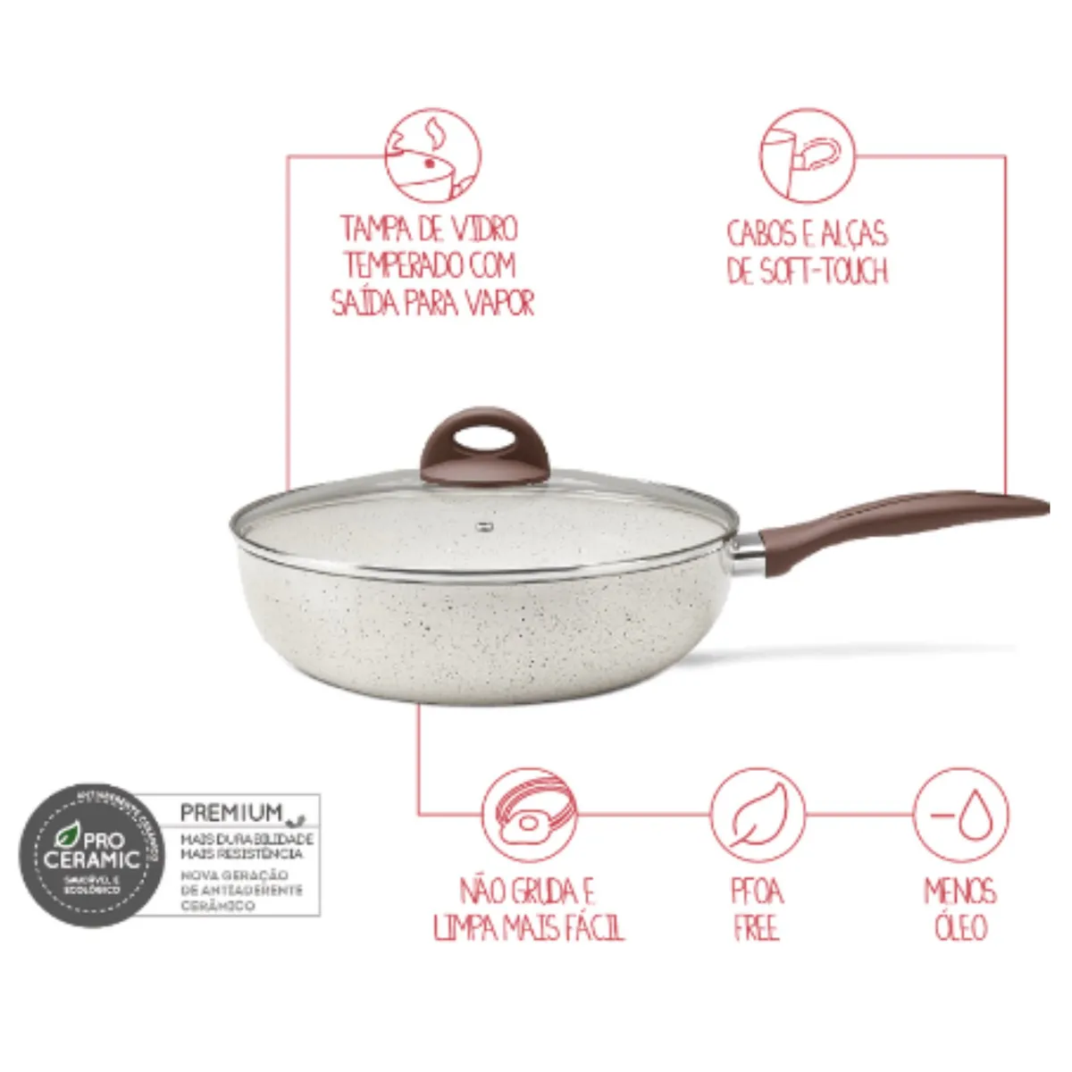 BRINOX - Wok Con Tapa 28cm 3.4L Brinox Smart Plus Blanco