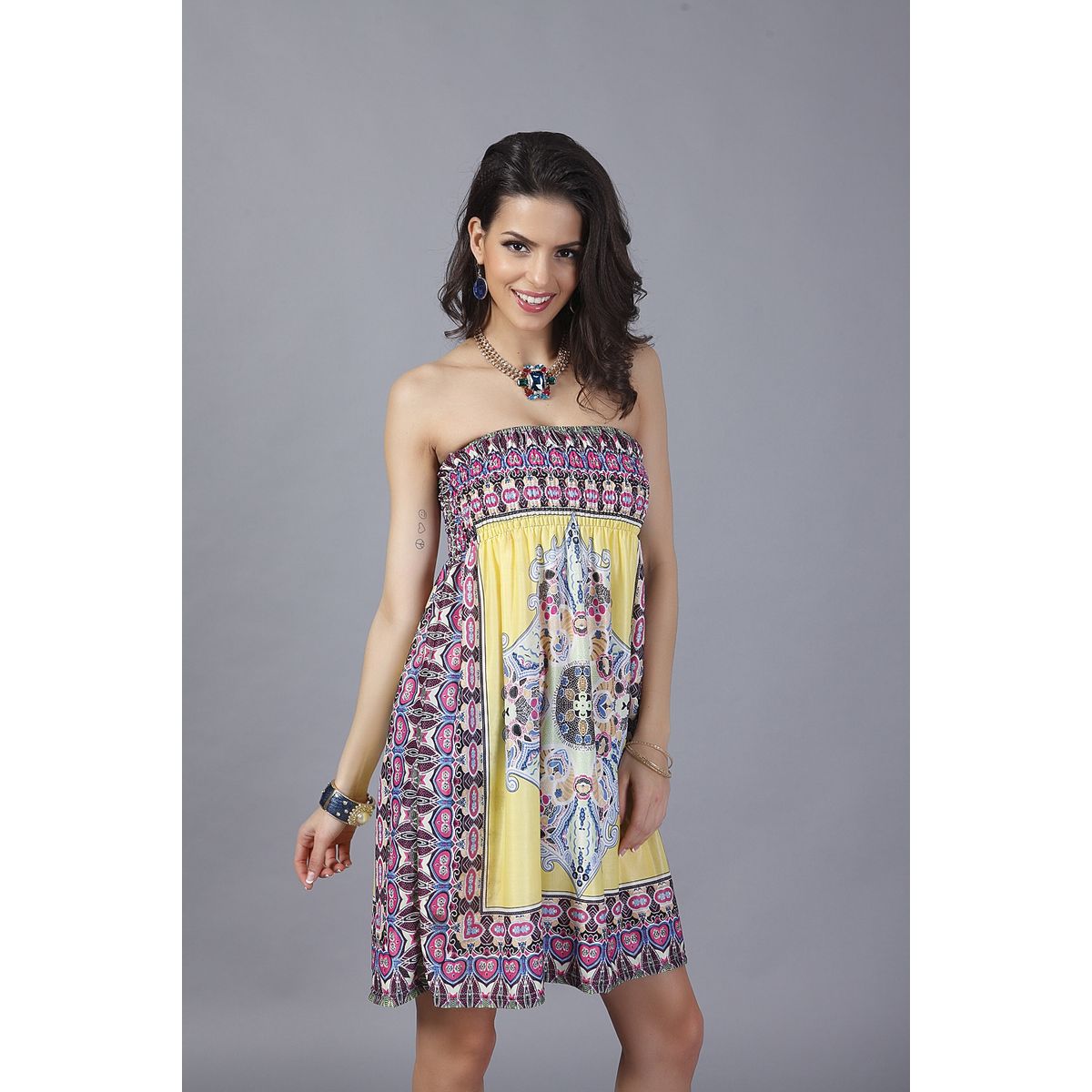 KAST PE - Salida de playa Vestido strapless modelo Rachel Multicolor - Talla ML