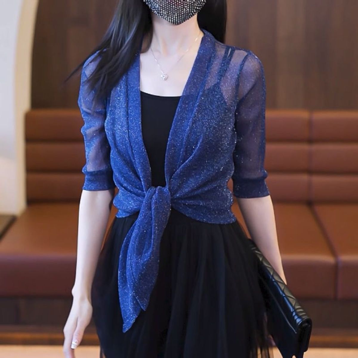 KAST PE - Cardigan de Fiestas Mujer manga 3 / 4 Modelo Escarchado AZUL