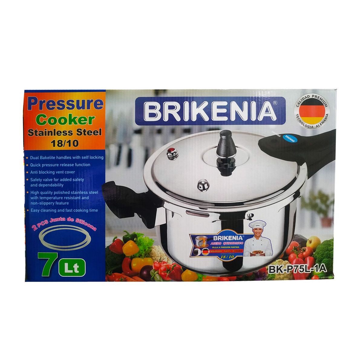 IMPORTADO MC - Olla a Presión Acero Inoxidable 1810 Brikenia 7L