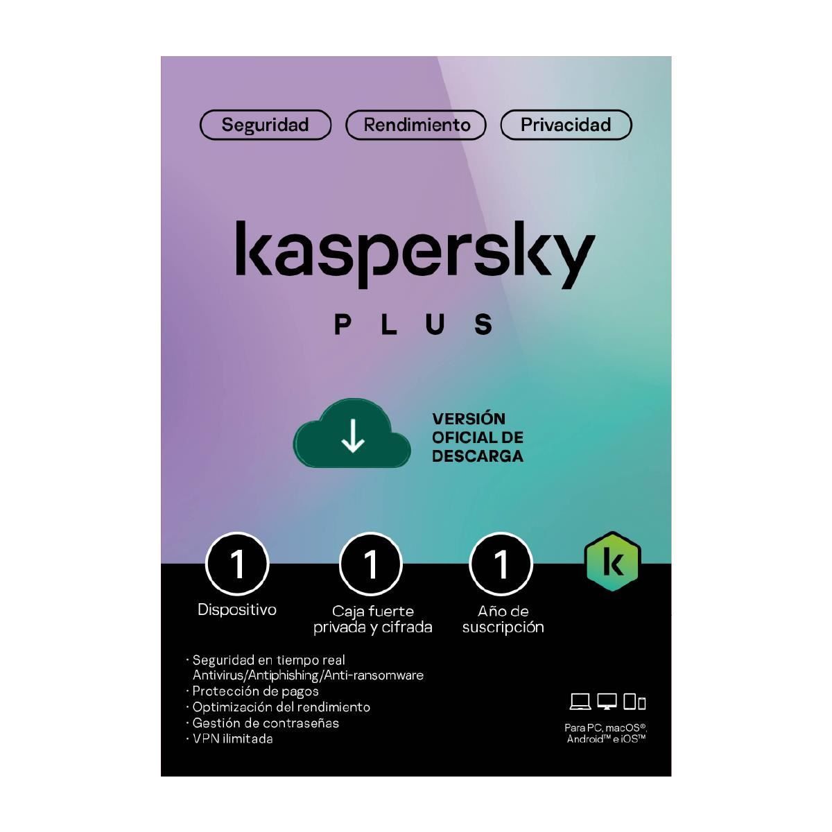 KASPERSKY - ANTIVIRUS KASPERSKY PLUS 1 PC 1 AÑO
