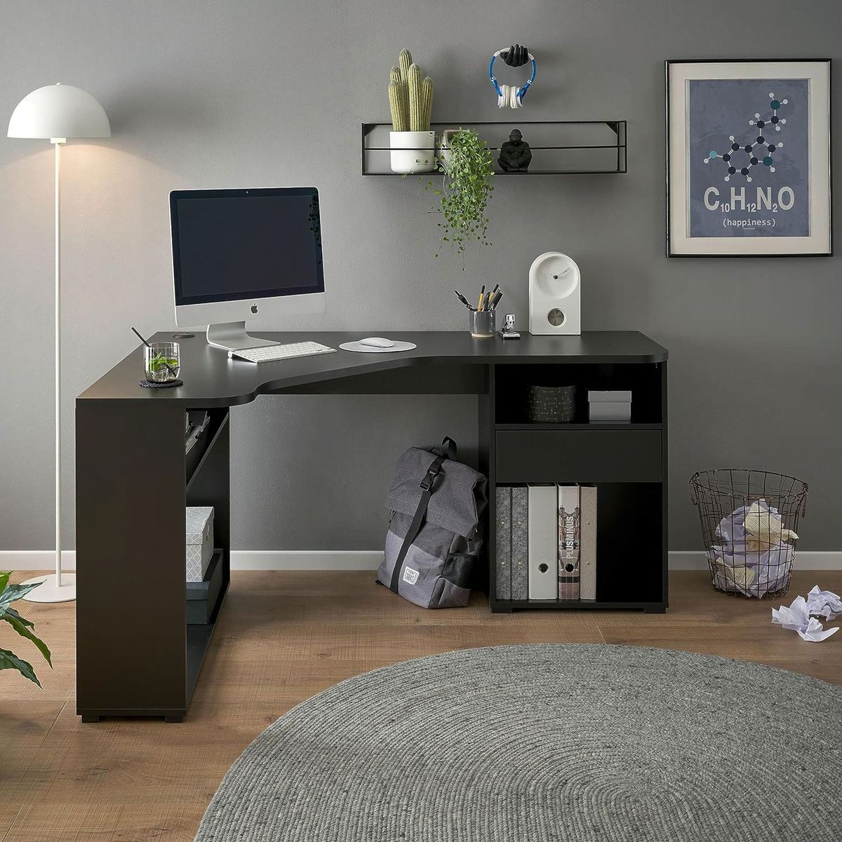 DIBA MUEBLES - Escritorio Modelo L Carolina Negro DIBA Muebles