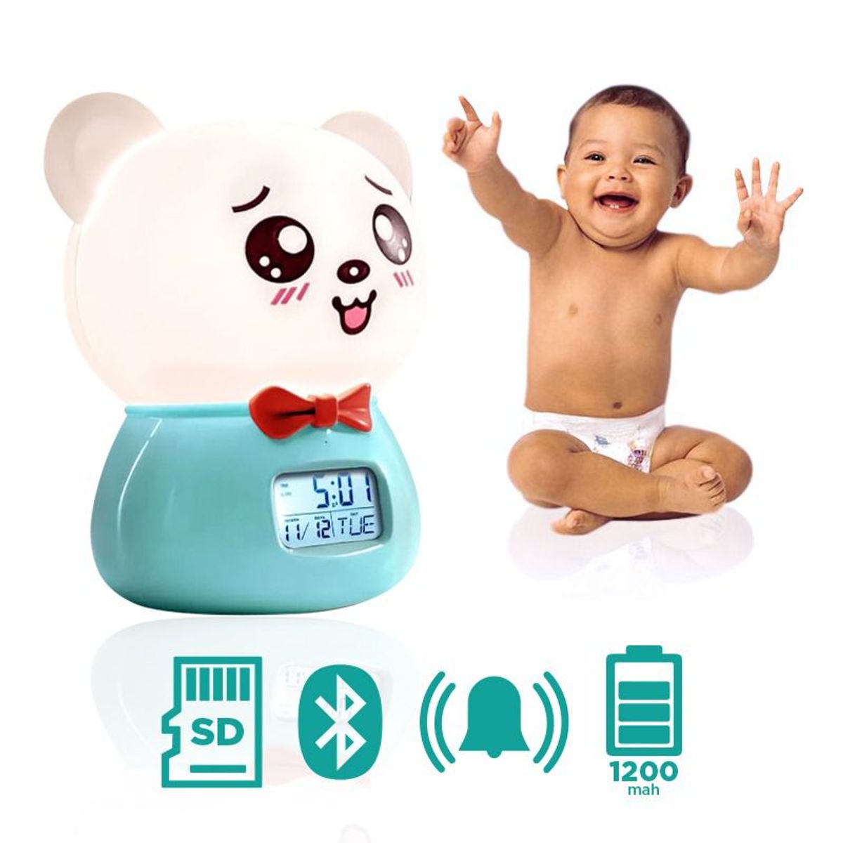 OEM - PARLANTE KAWAI BLUETOOTH CON RELOJ  LUECES RGB Y ALARMA