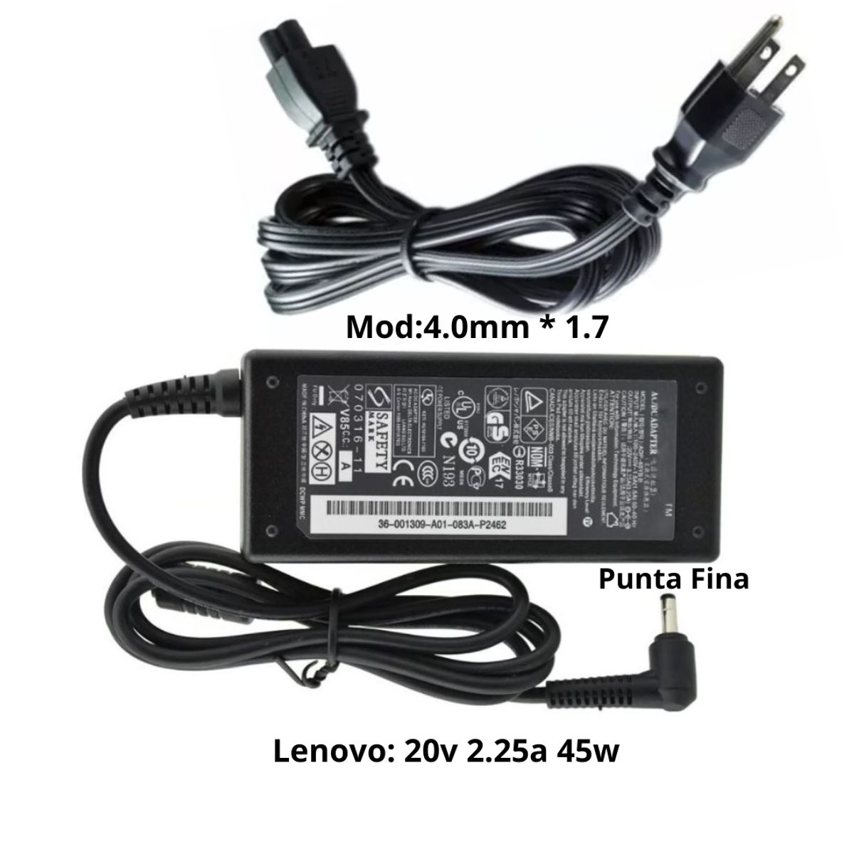 GENERICO - Cargador Para Laptop Compatible Con Lenovo 20v 2-25A