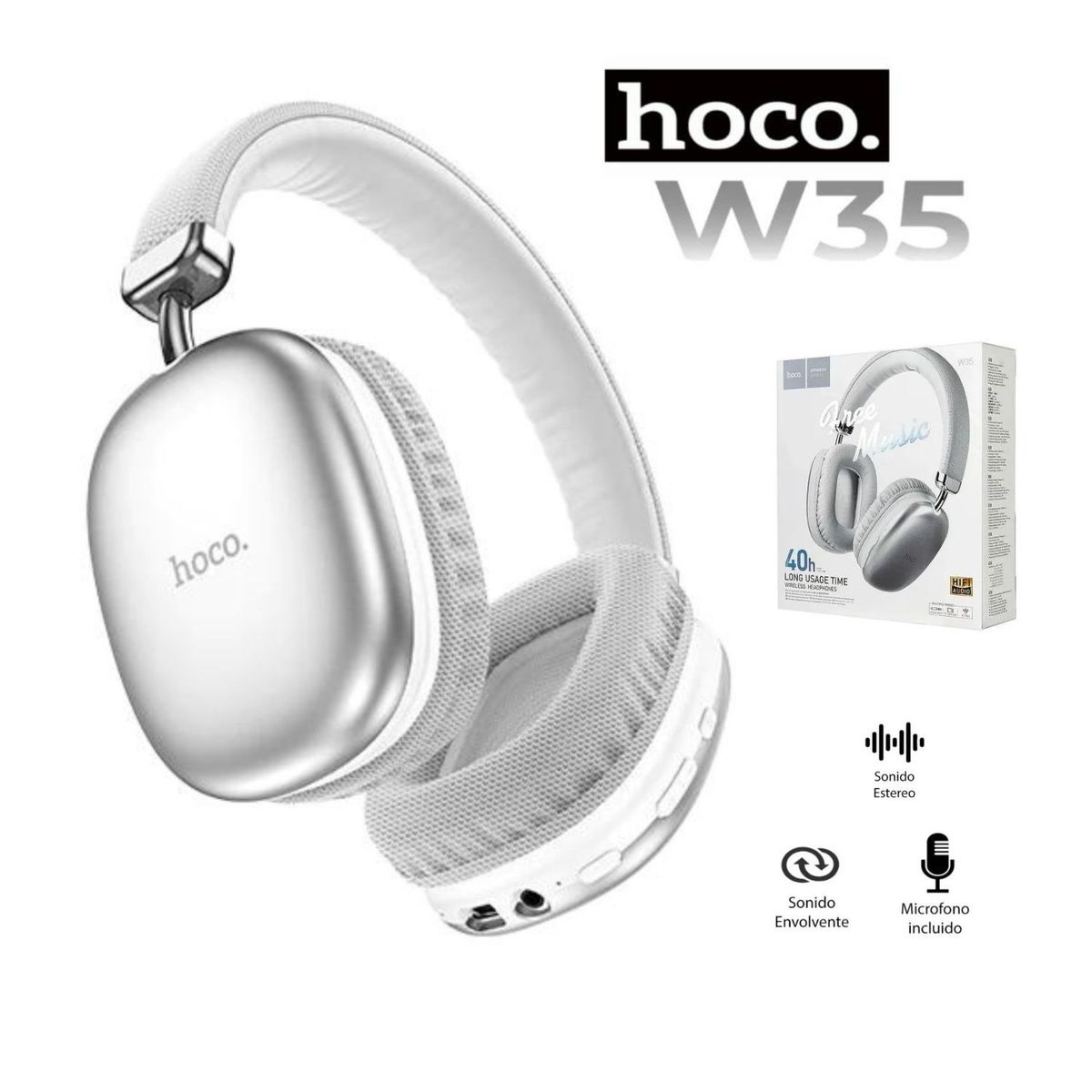 HOCO - Audífonos Bluetooth Inalámbricos Hoco W35 Silver