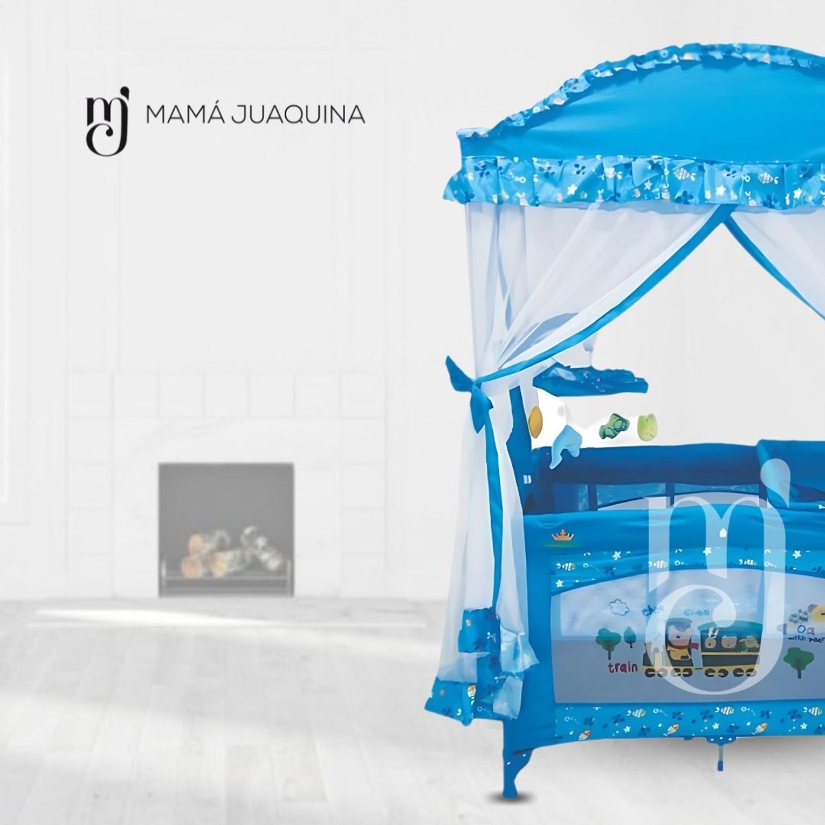KINGDOM - Cuna Corral Kingdom «MAJESTIC ARABIC» 2 en 1 Light Blue