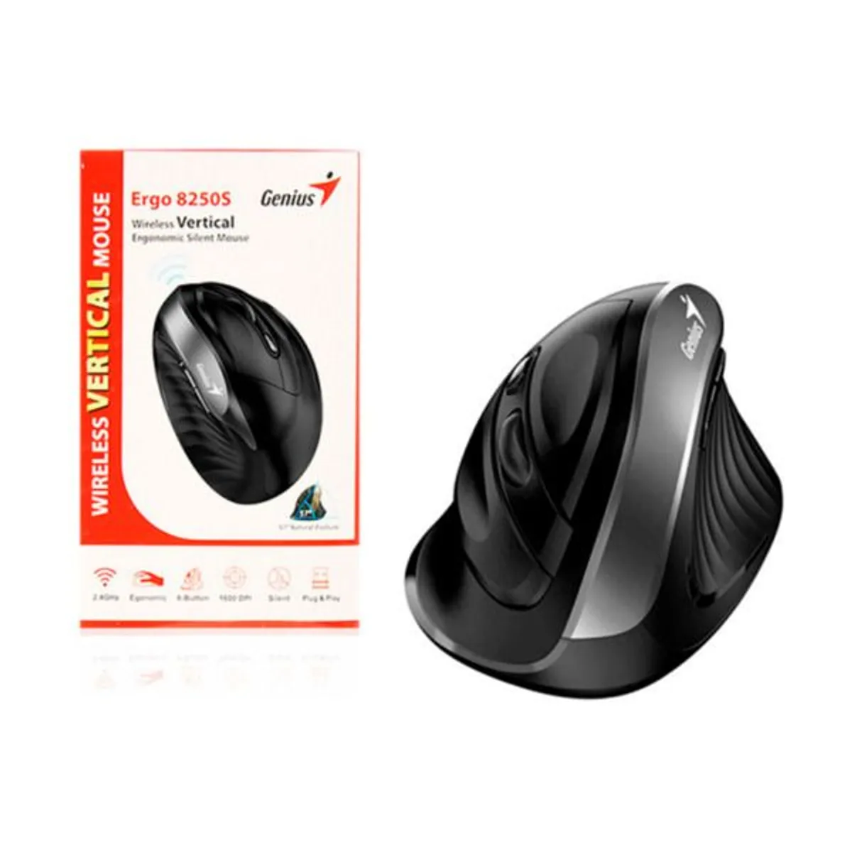 GENIUS - MOUSE GENIUS ERGO 8250S WIRELESS VERTICAL 6-BOT ERGONOMICO SILVER GREY