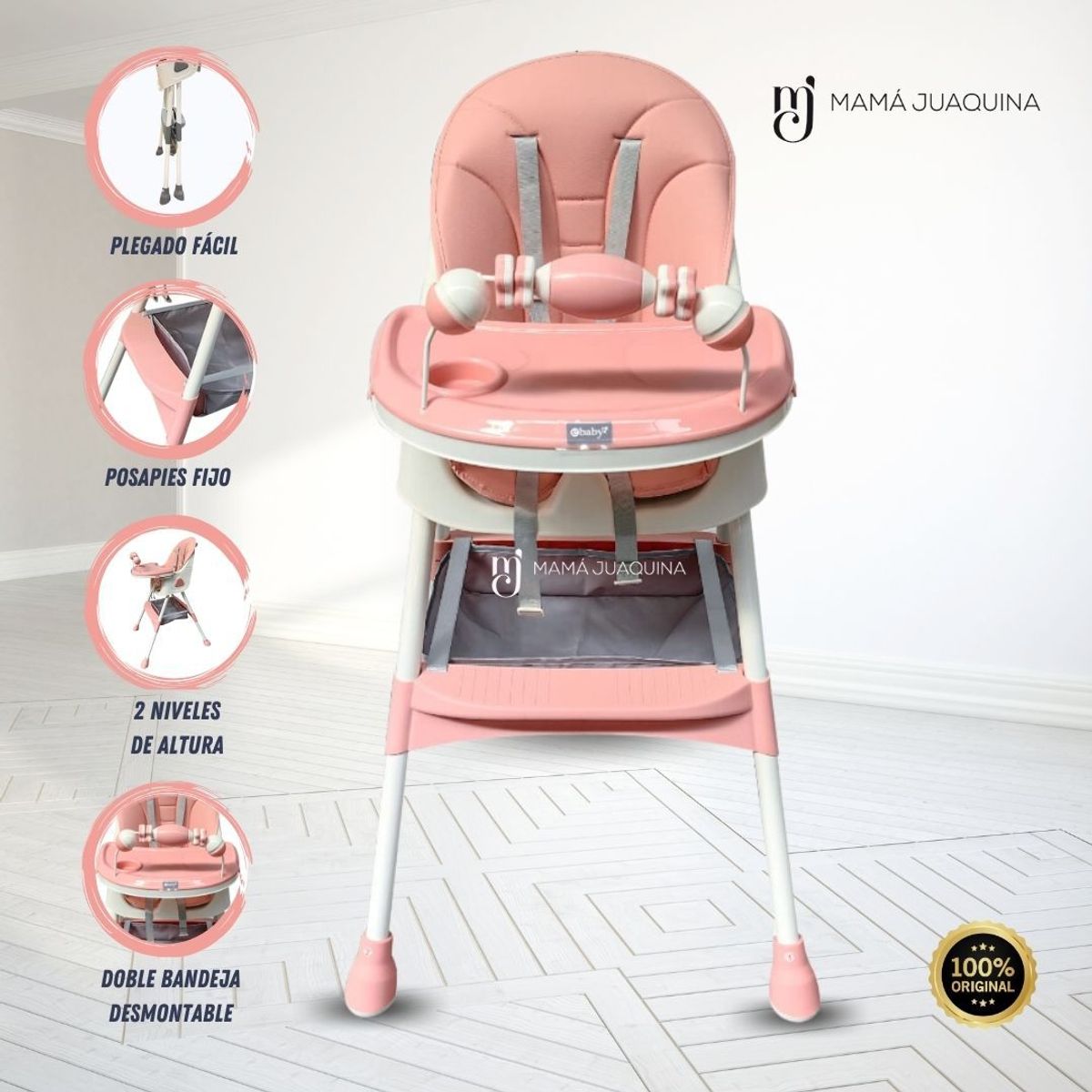 EBABY - Silla de Comer Ebaby «DALI 633» con juguete Pink