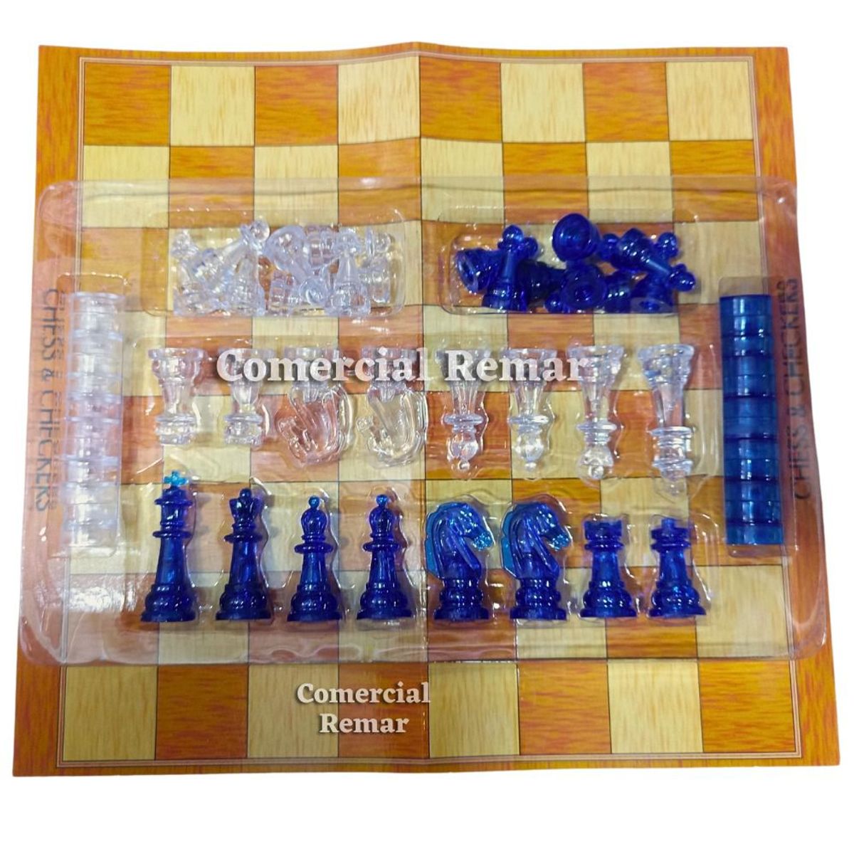 GENERICO - Ajedrez y Damas Económico Tablero de Cartón Piezas Plástico