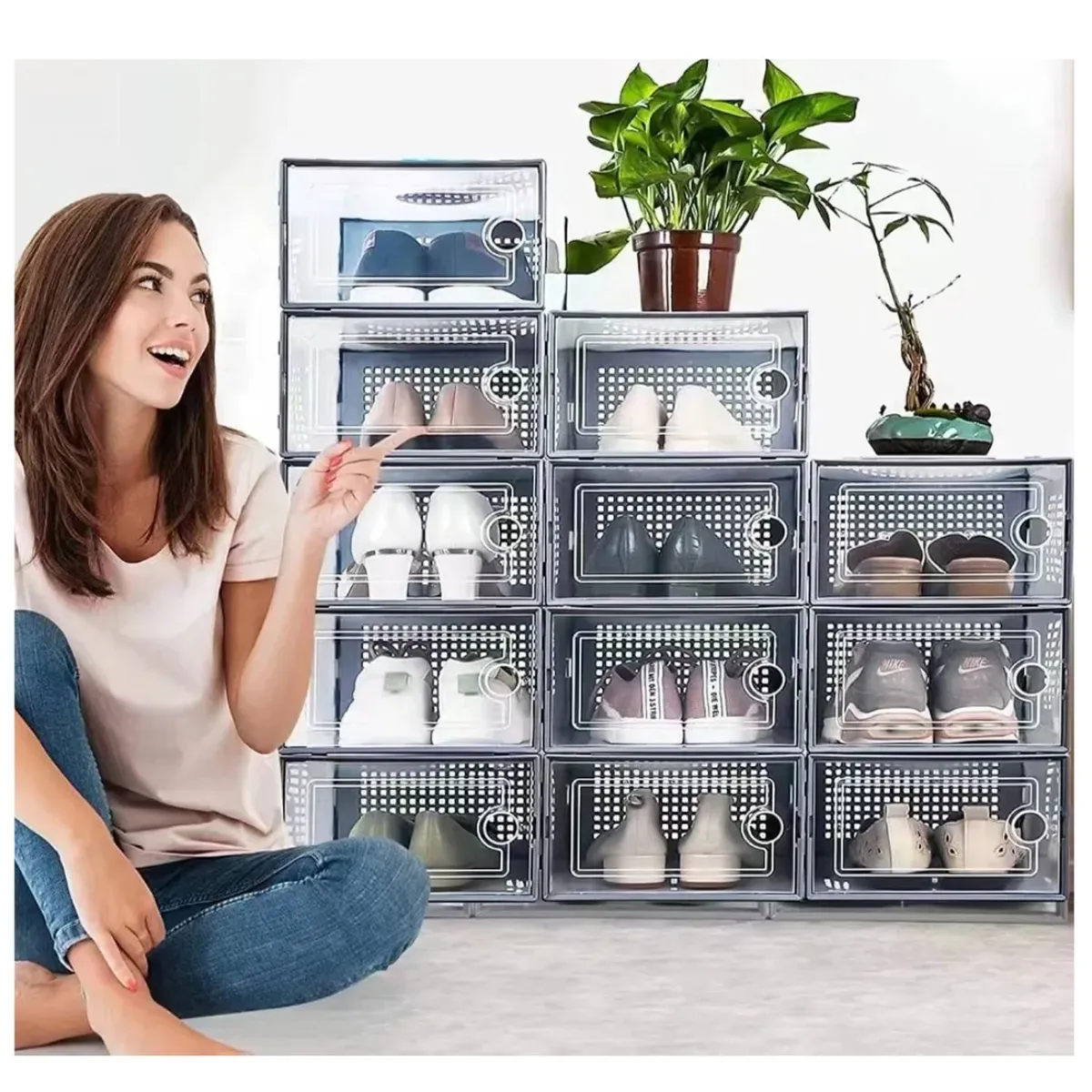 GENERICO - Set 10 Cajas Organizador de Zapatos reforzado con doble tapa